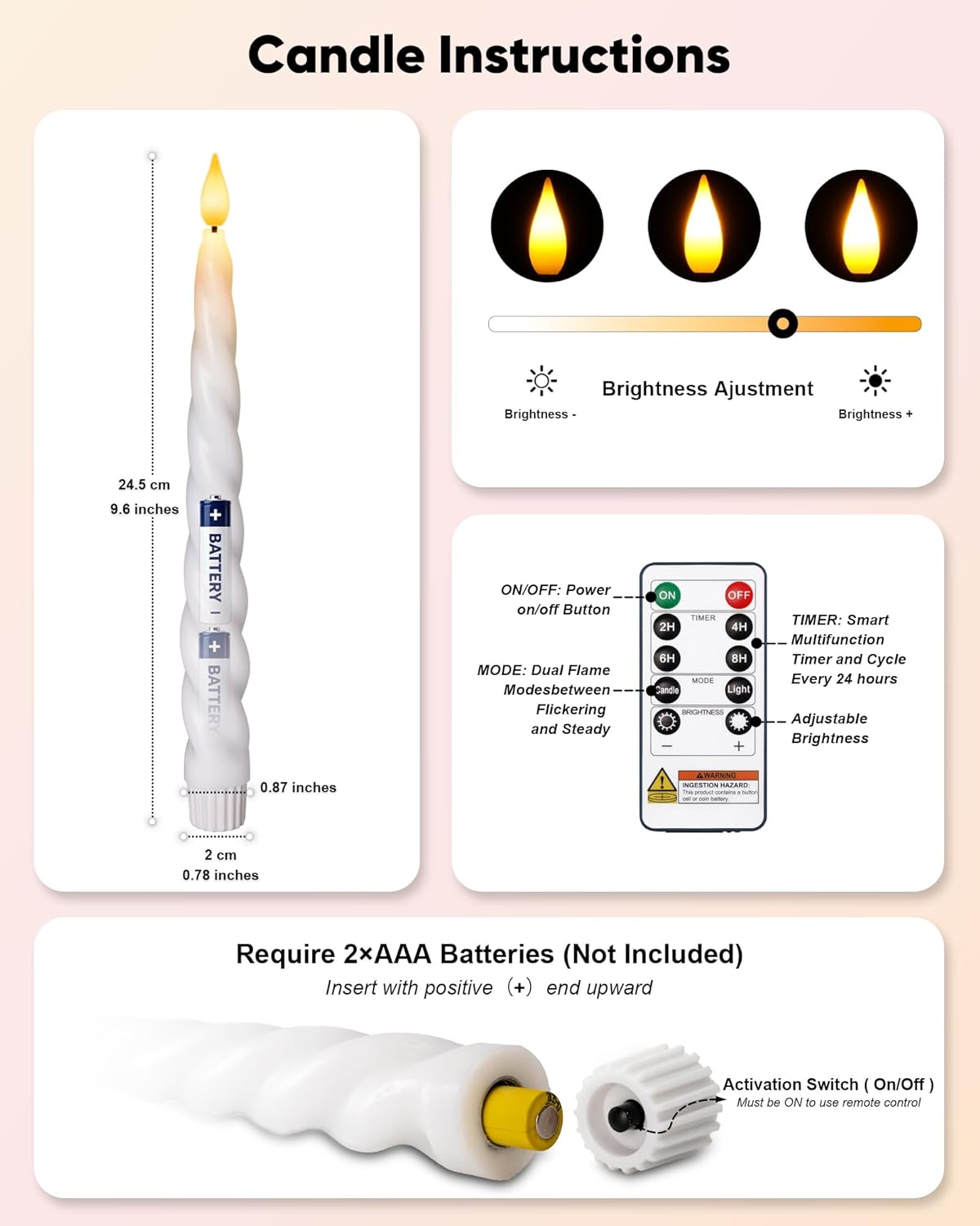 Flickering Flameless Taper Candles with Timer, Real Wax White Twisted Taper Candles Battery Operated, 9.6 Inch Led Candlesticks with Remote Control for Christmas, Wedding, Home Decor - Image 6