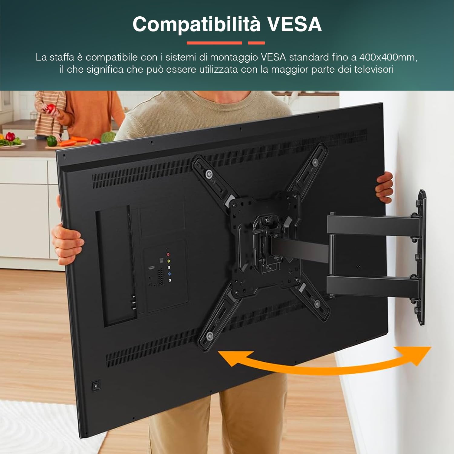 Supporto TV Full Motion per Televisori da 26''-55'' - Allungabile, Staffa TV da Parete Girevole e Inclinabile, Carico Max 35kg, Inclusi Livella, Viti e Tasselli, Nero