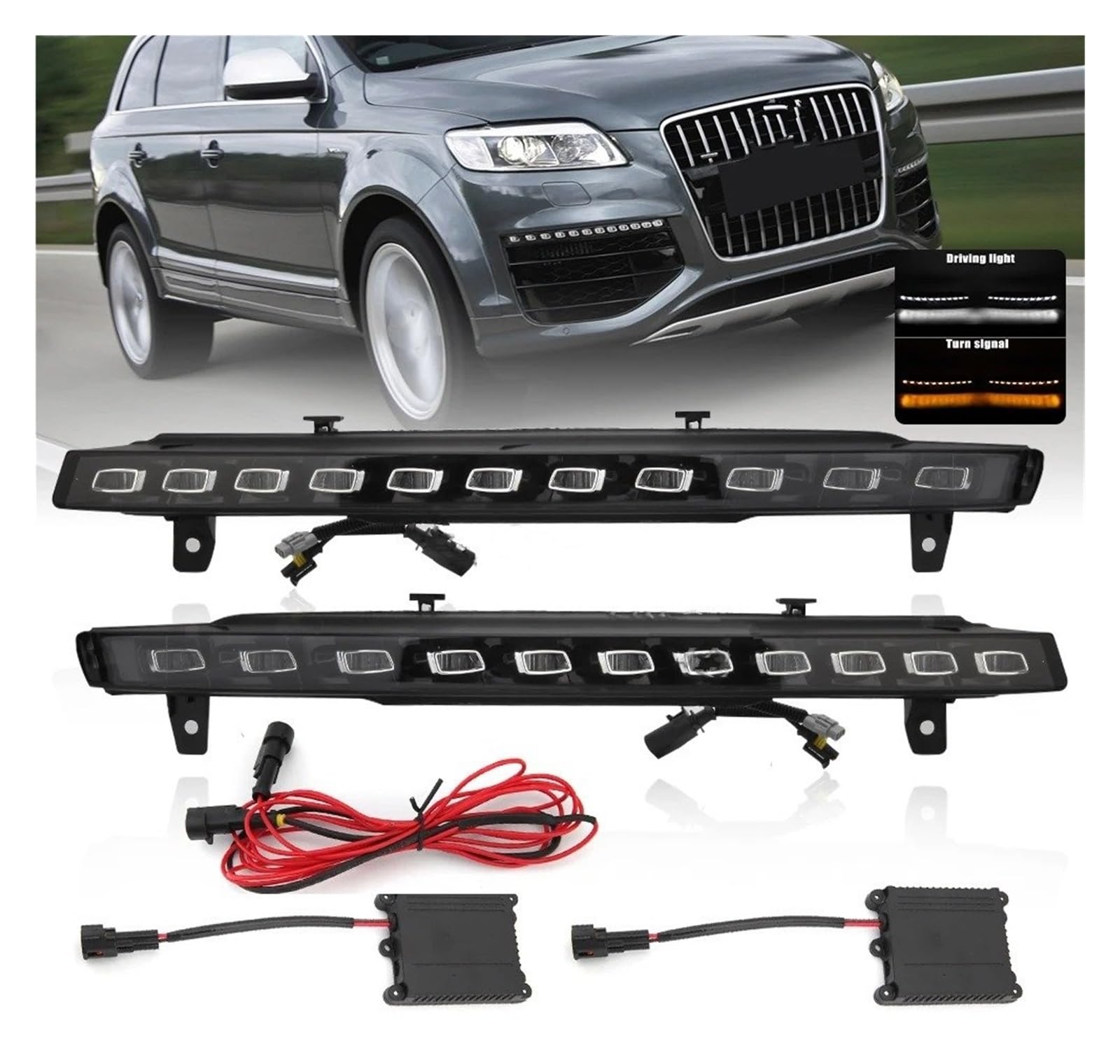 Faro Dell'auto 2PCS LED Daytime Running Light Dynamic Indicatori Direzione Gialli Funzione Car DRL Impermeabile 12V Lampada Fendinebbia Lampadina Per Q7 2010-2015 Fanali