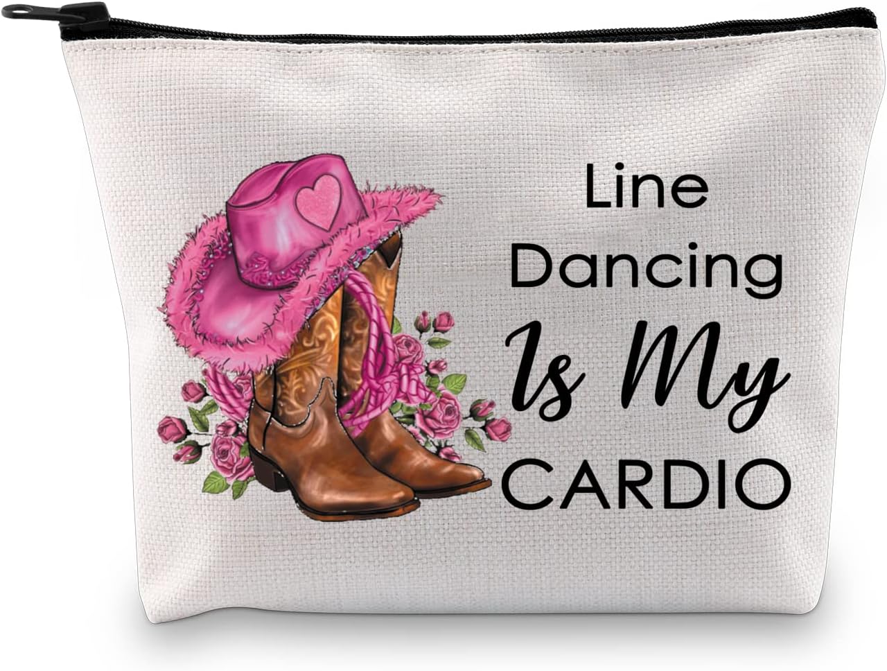 G2TUP Line Dance Lover Gift Line Dance Is My Cardio Makeup Bag Western Country Music Dancing Dancer Cosmetic Bag Country Music Lover Gift Zipper Travel Bag (Line Dance Is My Cardio White Bag)