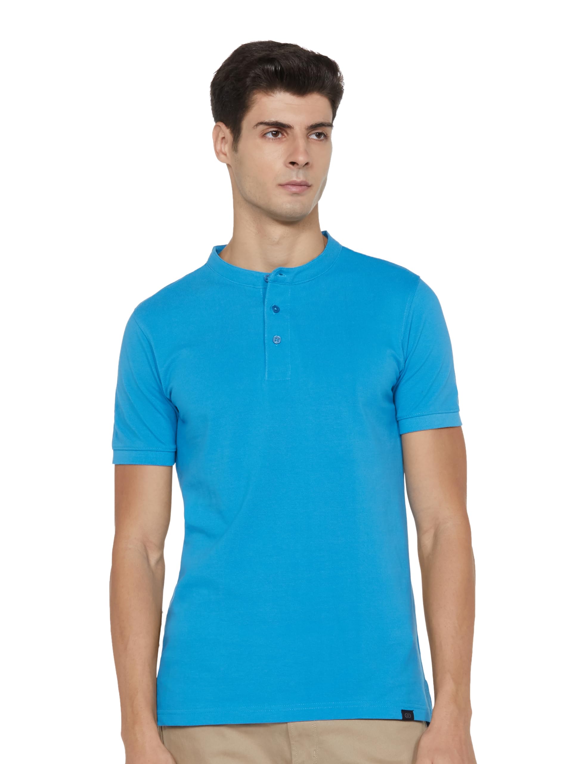 Amazon Brand - Symbol Men's Solid Cotton Rich Polo T Shirt | Mandarin Collar Tshirts | Half Sleeves | Plain-Regular Fit