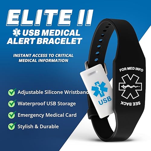 Miniatura 2 de Pulsera médica USB Elite II: pulsera de silicona hipoalergénica de 2 GB USB impermeable Flash Drive Tarjeta médica de emergencia. Acceso gratuito