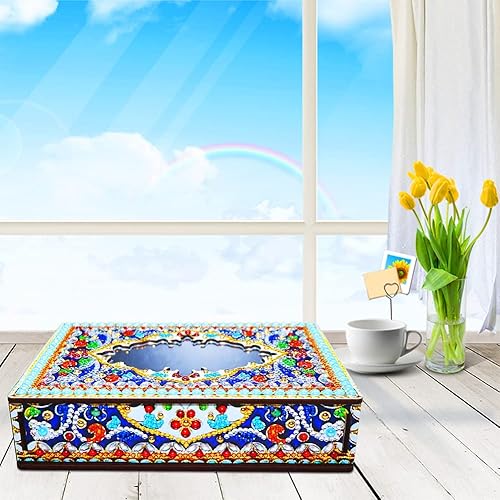 Miniatura 5 de AZURAOKEY Caja decorativa de arte de diamantes de mandala, con kit de espejo, con forma especial, cristal de diamantes de imitación, caja de