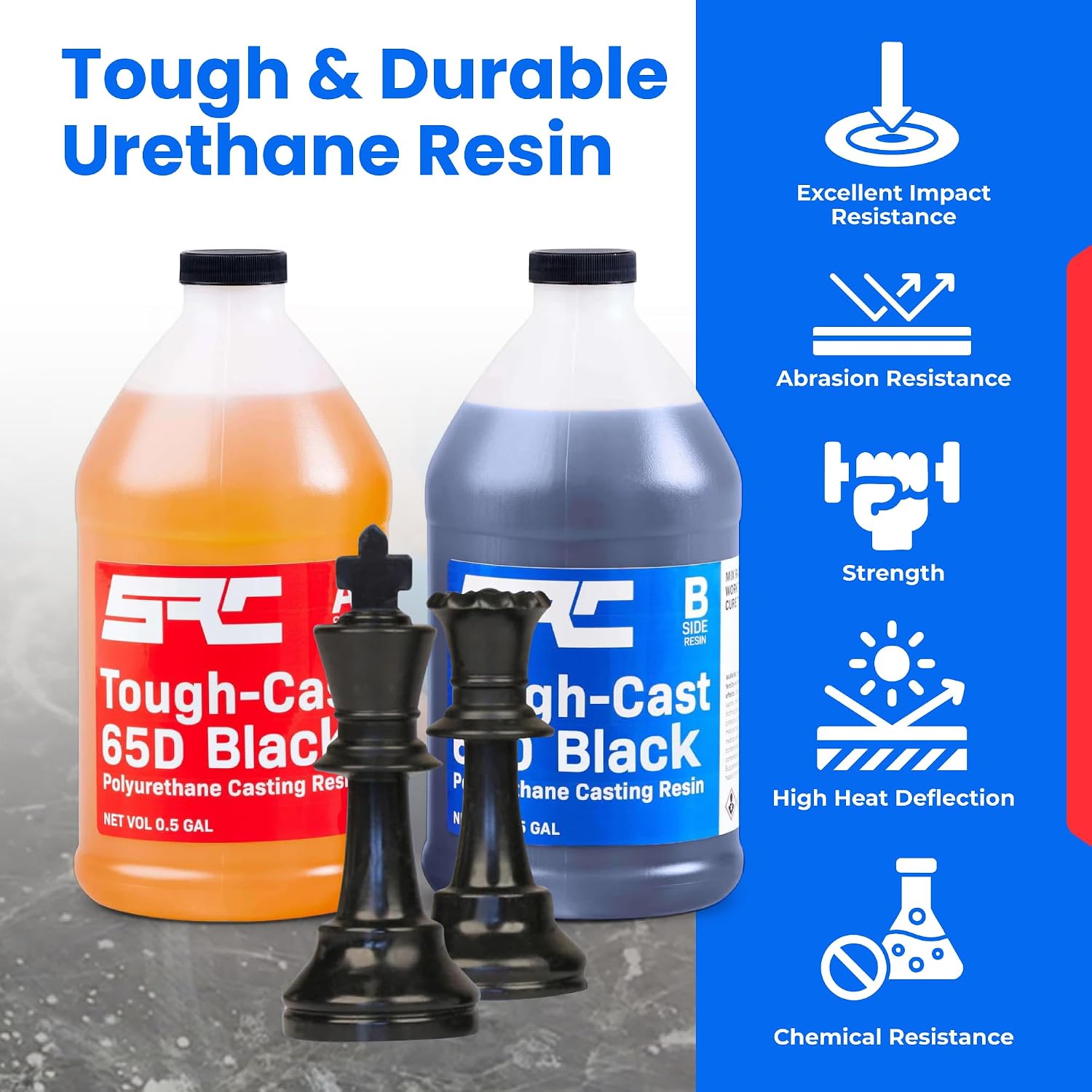 Tough-Cast 65D Black Polyurethane Casting Resin, 1-Gal, Semi-Rigid, Impact, Heat Resistant, Ideal for Prototypes, Reproductions, Rollers, End-Use Parts, Durable Resin for Molds, Crafts, DIY
