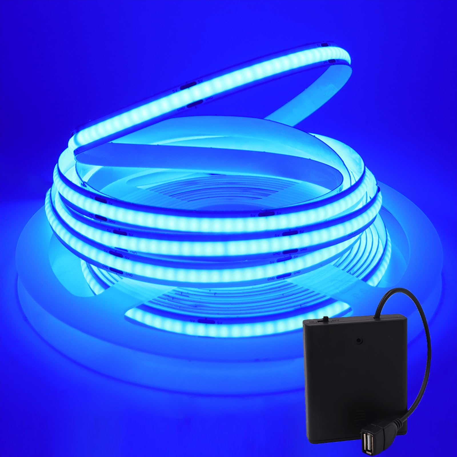 MIGUDA COB LED Strip Light, Ultra-Bright Self-Adhesive Tape, 320 LEDs/m Flexible LED Band with USB 4AA Battery Box for Christmas Decor (Batteries not Included) (4M, Blue)