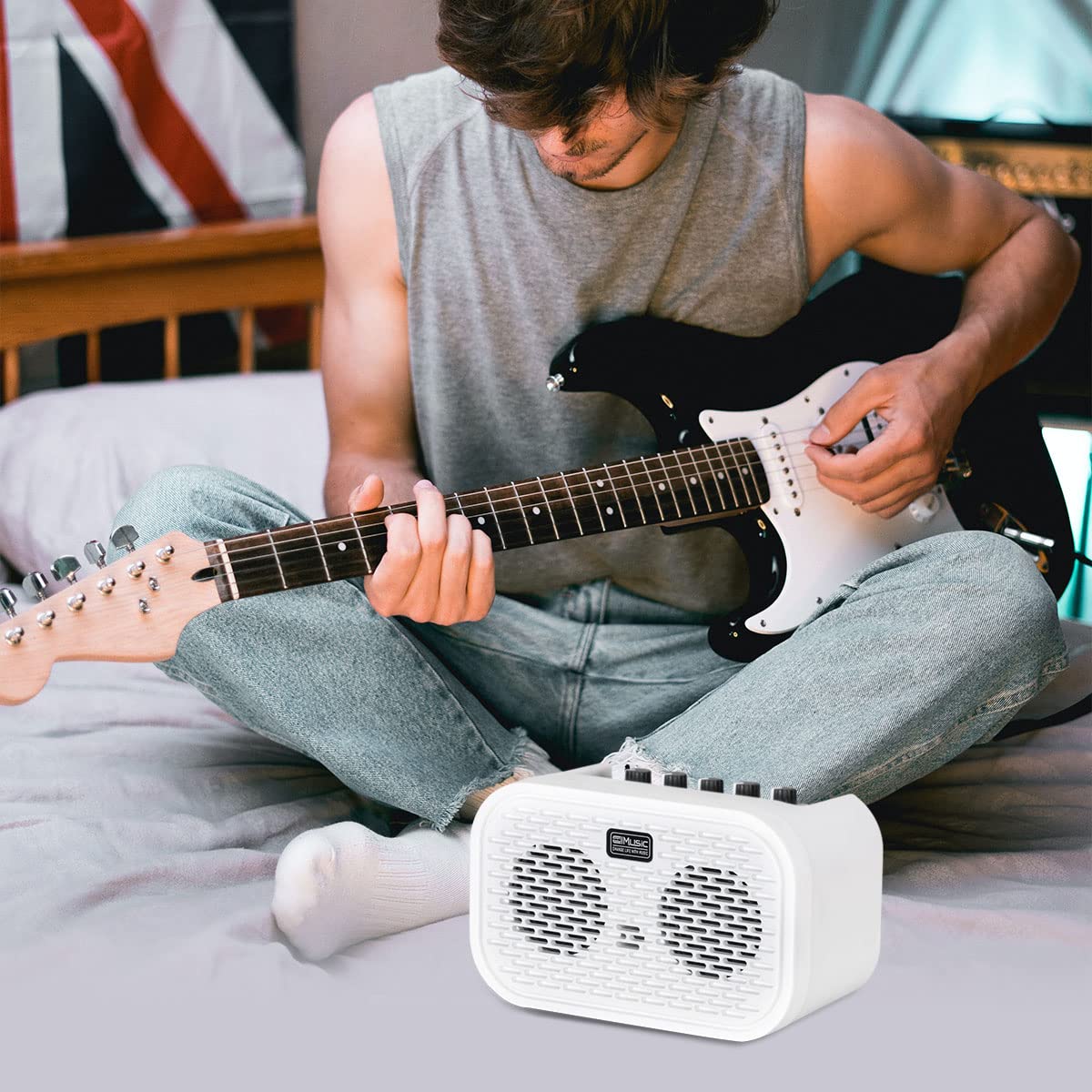 Coolmusic Mini Amplificatore per Chitarra Elettrica - 10W Ricaricabile Senza Fili, Effetti Ritardo/Distorsione, Bluetooth 5.0, Portatile