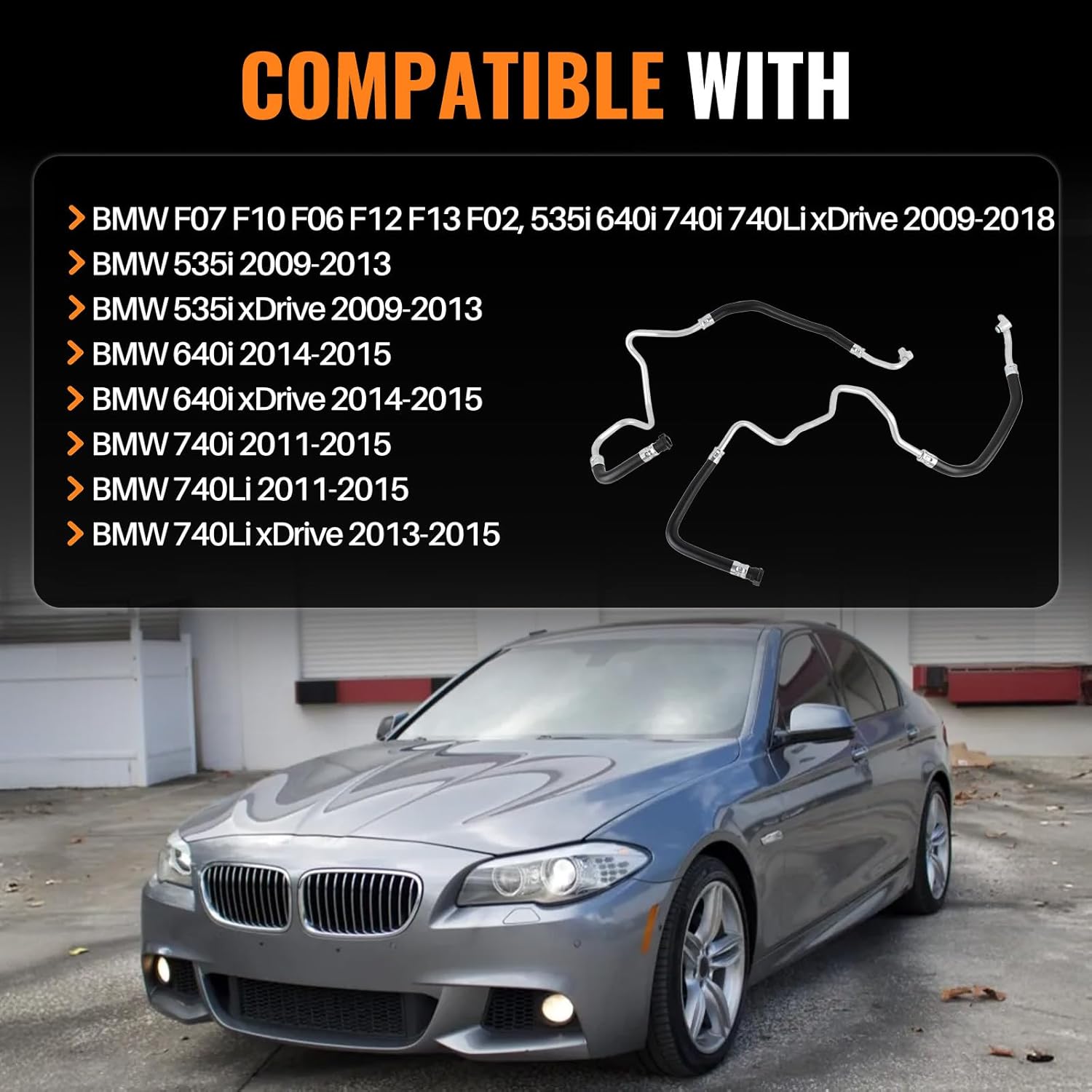 17227636879 & 17227636880 Engine Oil Cooler Hose Kit Oil Inlet and Outlet Line Pipe Compatible with 2009-2018 BMW 535i 640i 740i 740Li xDrive F07 F10 F06 F12 F13 F02