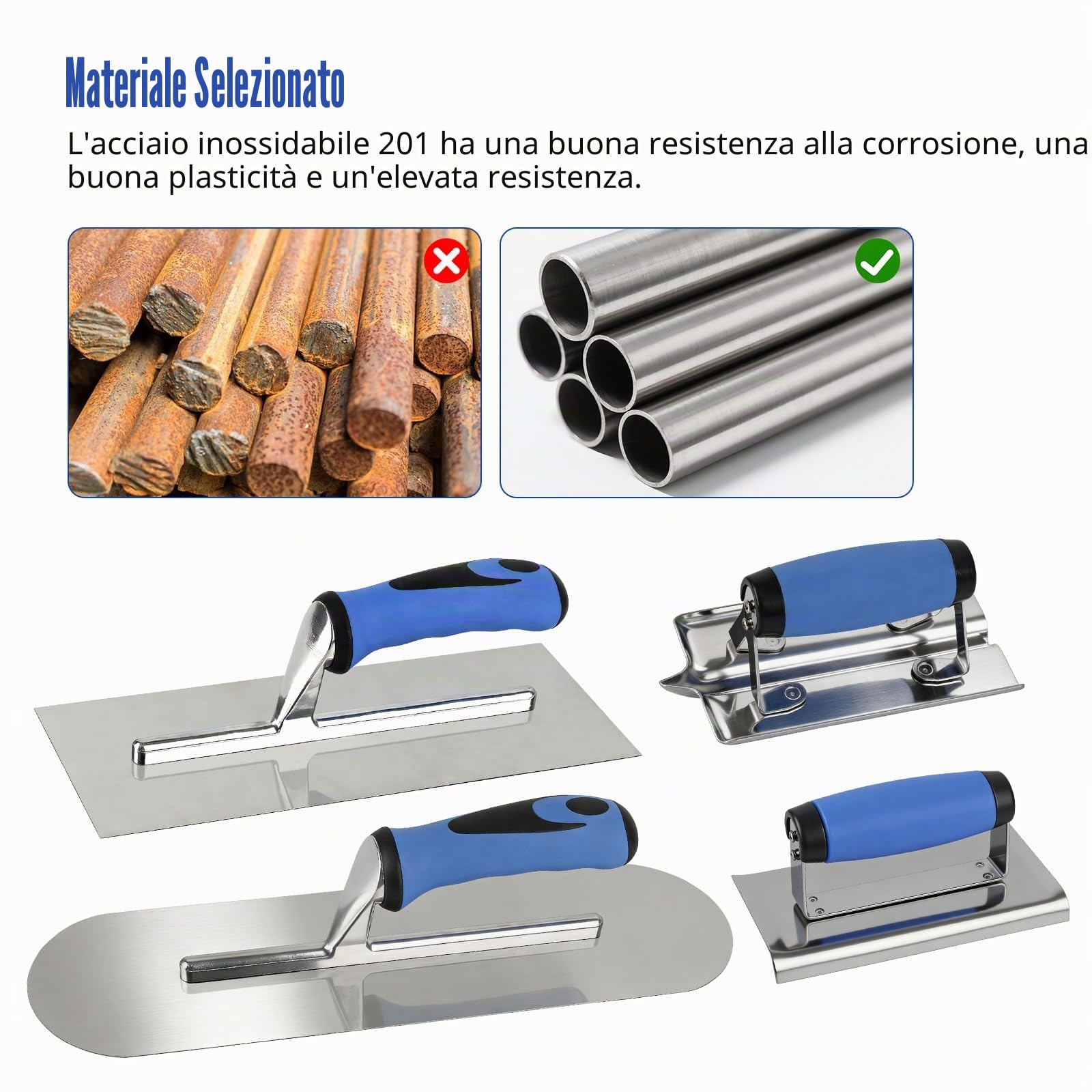 Set di 9 cazzuole da muratore, set di cazzuole da muratore,in acciaio inox | Spatola per lisciare, cazzuole in legno, sigillante per calcestruzzo e fessura, strumento per stuccare il calcestruzzo set