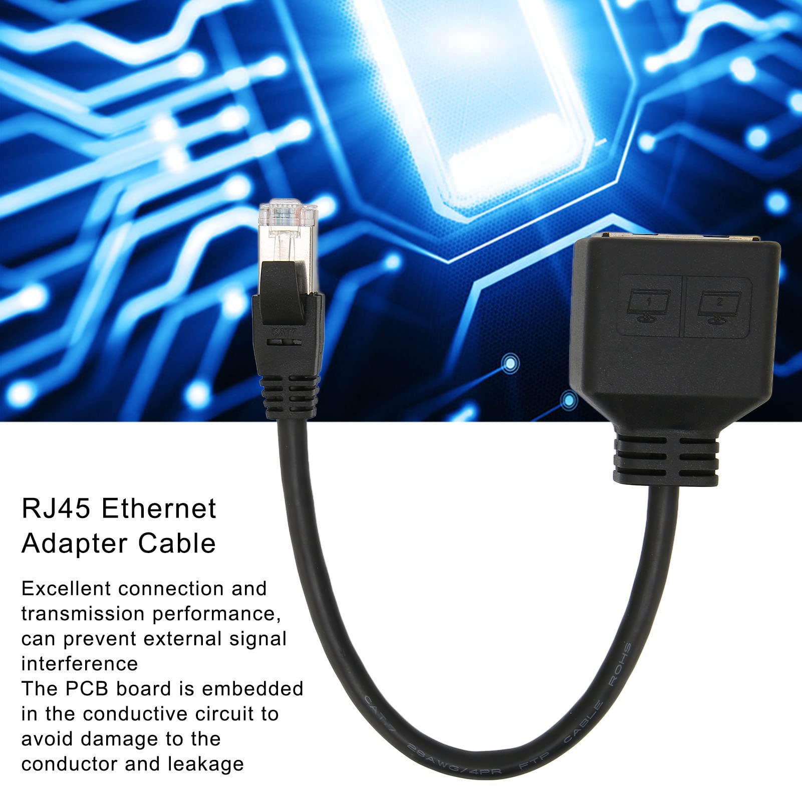 Kafuty-1 RJ45 Splitter Adapter, RJ45 Network 1 to 2 Port Ethernet Adapter Cable Extension Splitter, CAT7 Network Cable Splitter Adapter for Home Office