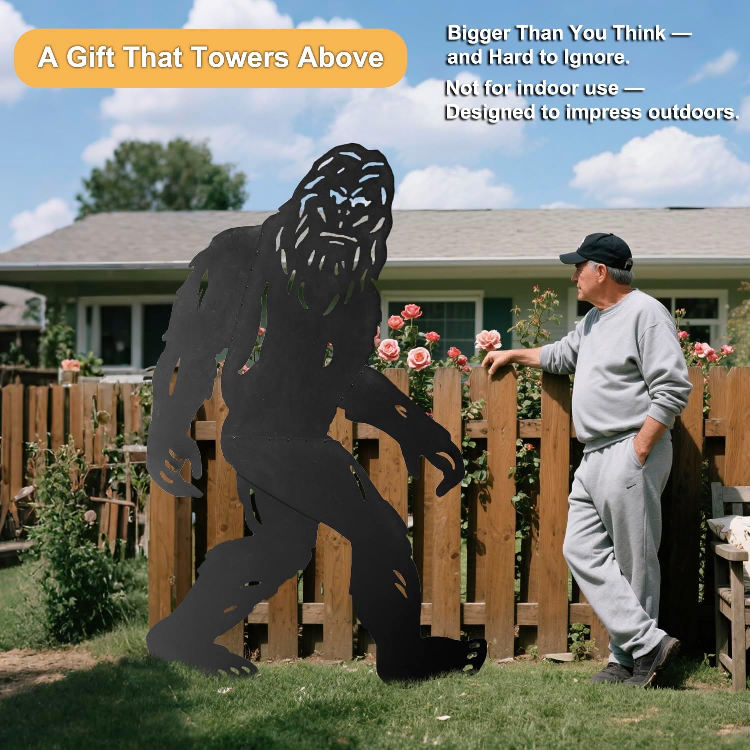 7.4ft Bigfoot Yard Decor, Big Foot Sasquatch Gifts for Men/Dad/Women Statue Outdoor Garden Decoration, Metal Bigfoot Silhouette, Cutout, Large Funny Big Foot Sign for Lawn, Yard (7.4Ft)