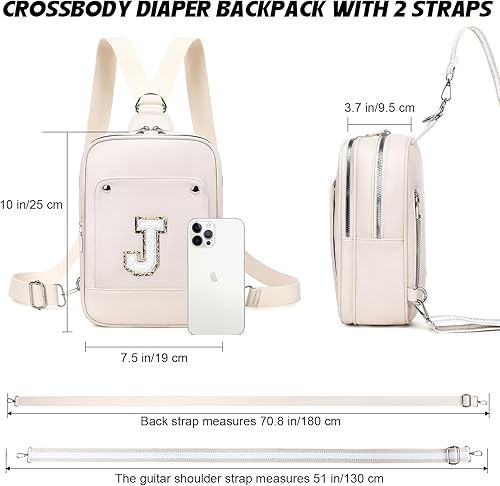 Miniatura 3 de MYHOZEE Bolsa de pañales pequeña con inicial para mujer, con dispensador de toallitas, mini mochila para pañales para mamá, bolso bandolera,