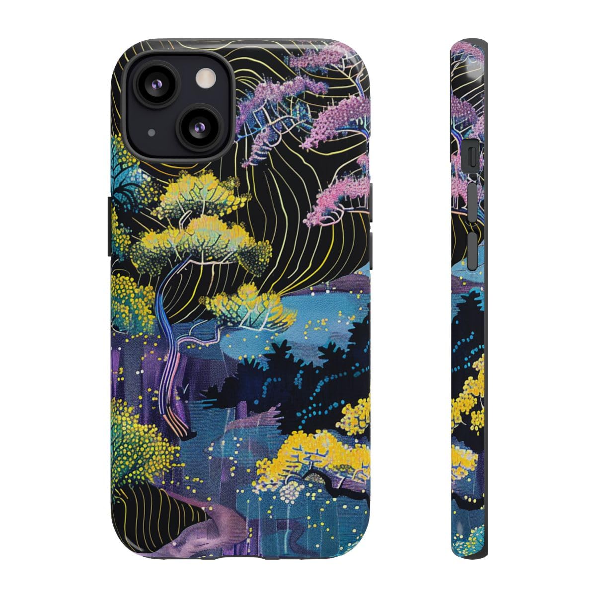 Coque rigide iPhone 13 paysage d'arbre abstrait finition laquée haute qualité