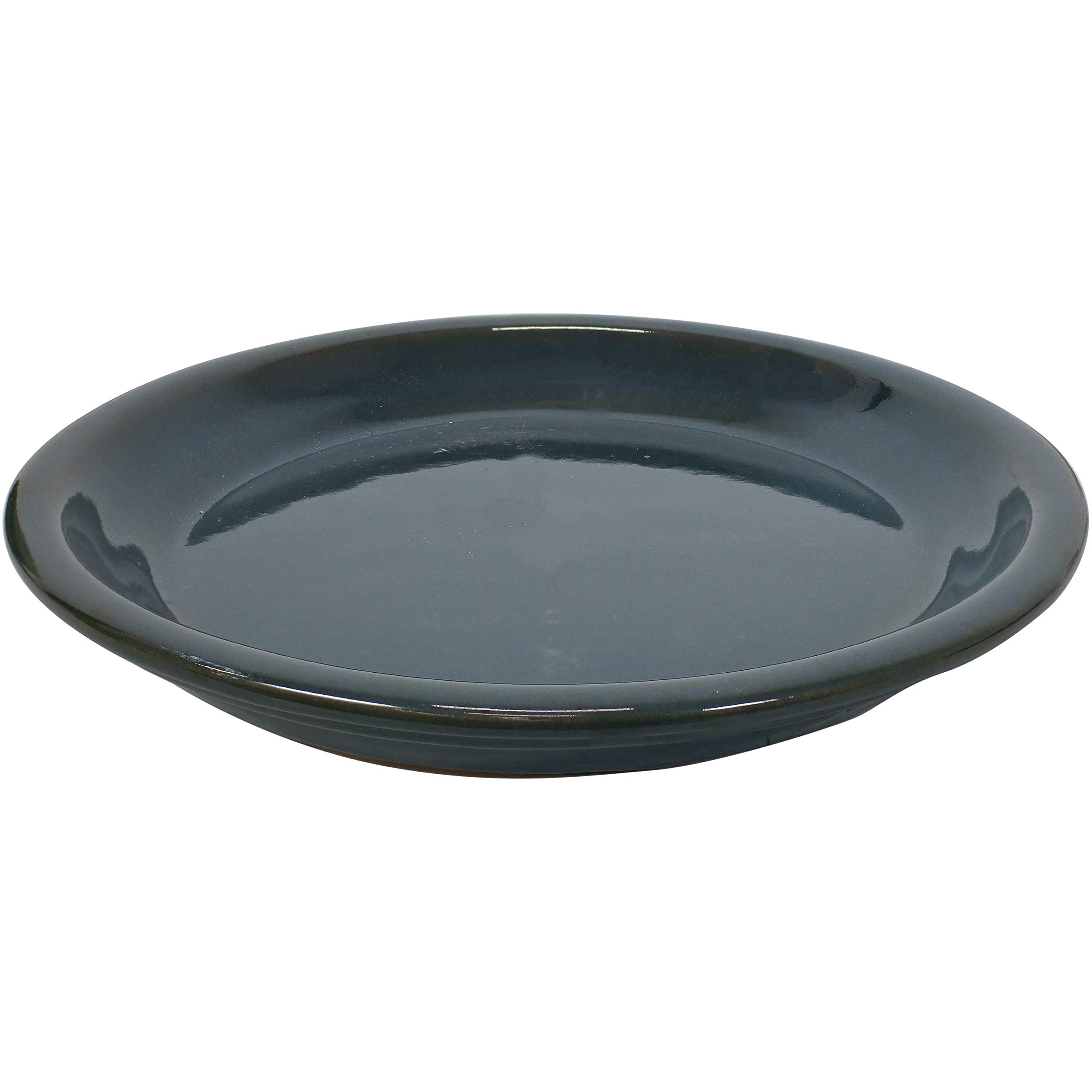 Sunnydaze Ceramic Indoor/Outdoor Flower Pot Saucers Set of 2 - UV- and Frost-Resistant - Forest Lake Green Glazed Finish - 9-Inch