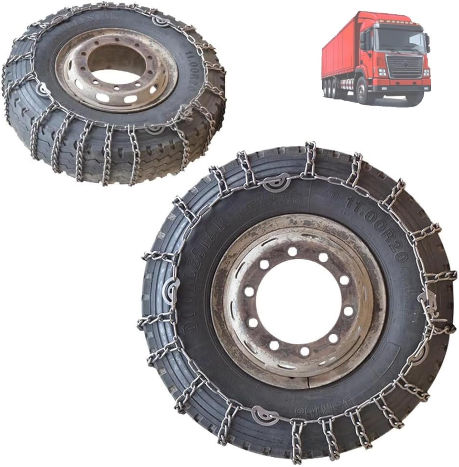 2pcs 9mm Heavy Duty Snow Tire Chains for Suv Pickup Trucks and AVT Traction Chains Manganese Skid Design for Snow,Mud and Sand Reliable Grip 12.00-20 2pcs 10R22.5
