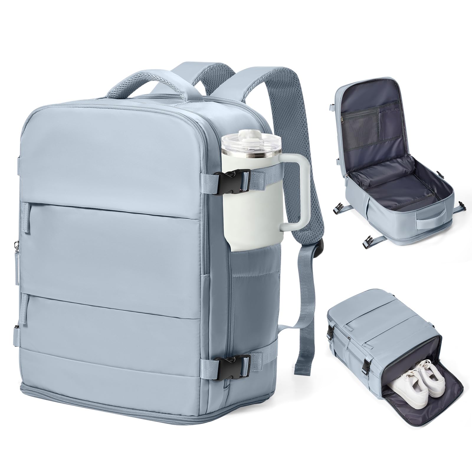 coowoz Travel Backpack Carry On for Women Man Gym Backpacks with Laptop Compartment Mochila de Viaje Teacher Personal Item Backpack Airplane Accessories Must Haves Grey Blue 20L