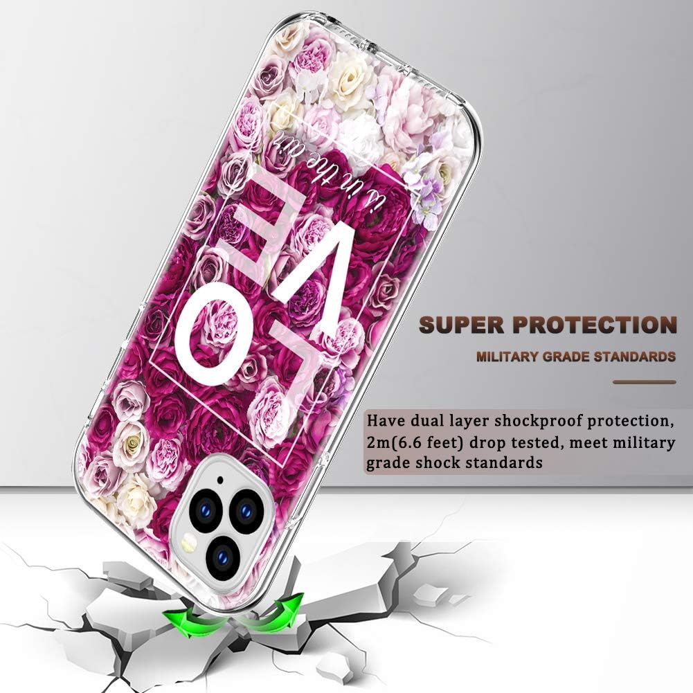 FIRMGE for iPhone 11 Pro Max Case, with [2 x Tempered Glass Screen Protector] 360 Full-Body Coverage Hard PC+Soft TPU Silicone 3 in 1 Military Grade Shockproof Phone Protective Cover Rose Pattern 01