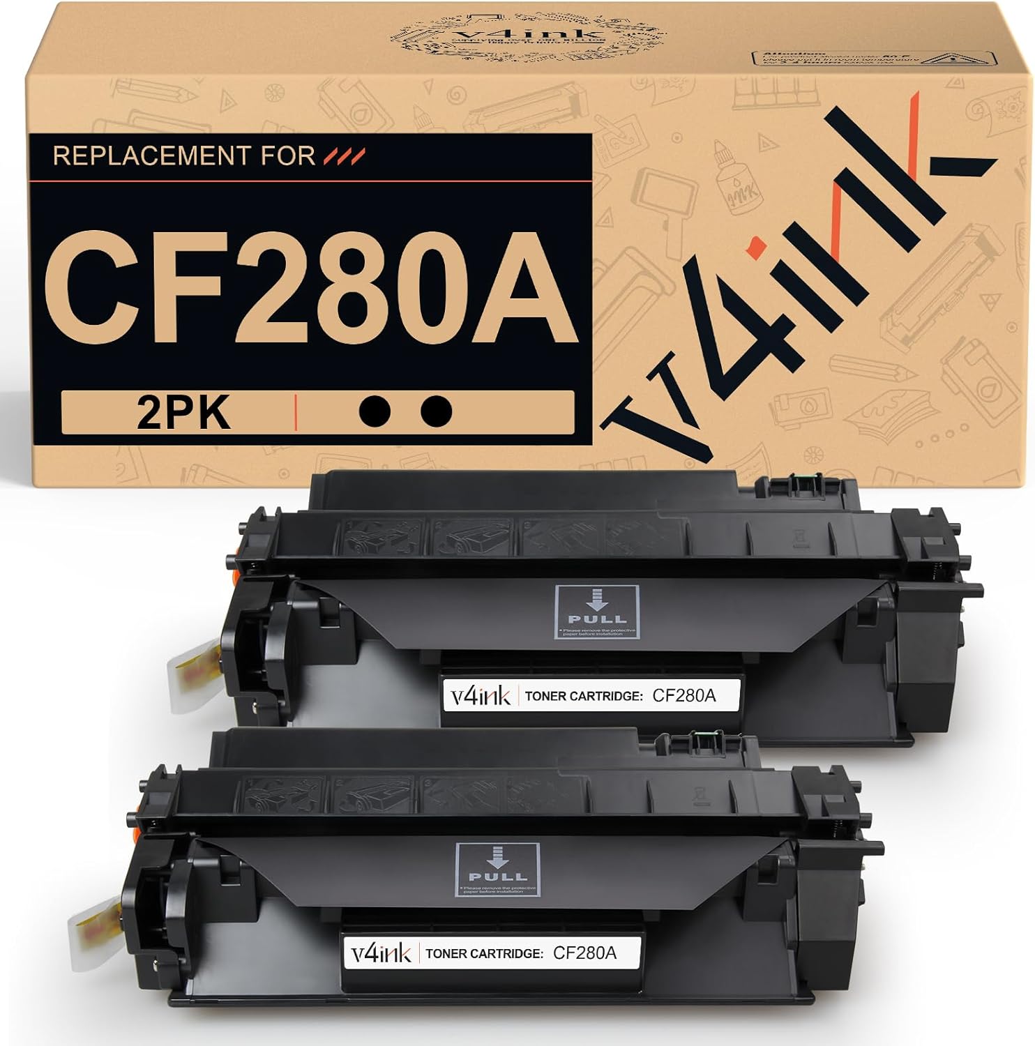 v4ink 2PK Compatible CF280A Toner Cartridge Replacement for HP 80A Toner Cartridge Black Ink for HP Pro 400 M401N M401DN M401DNE M401DW, HP MFP M425DN M425DW Printer