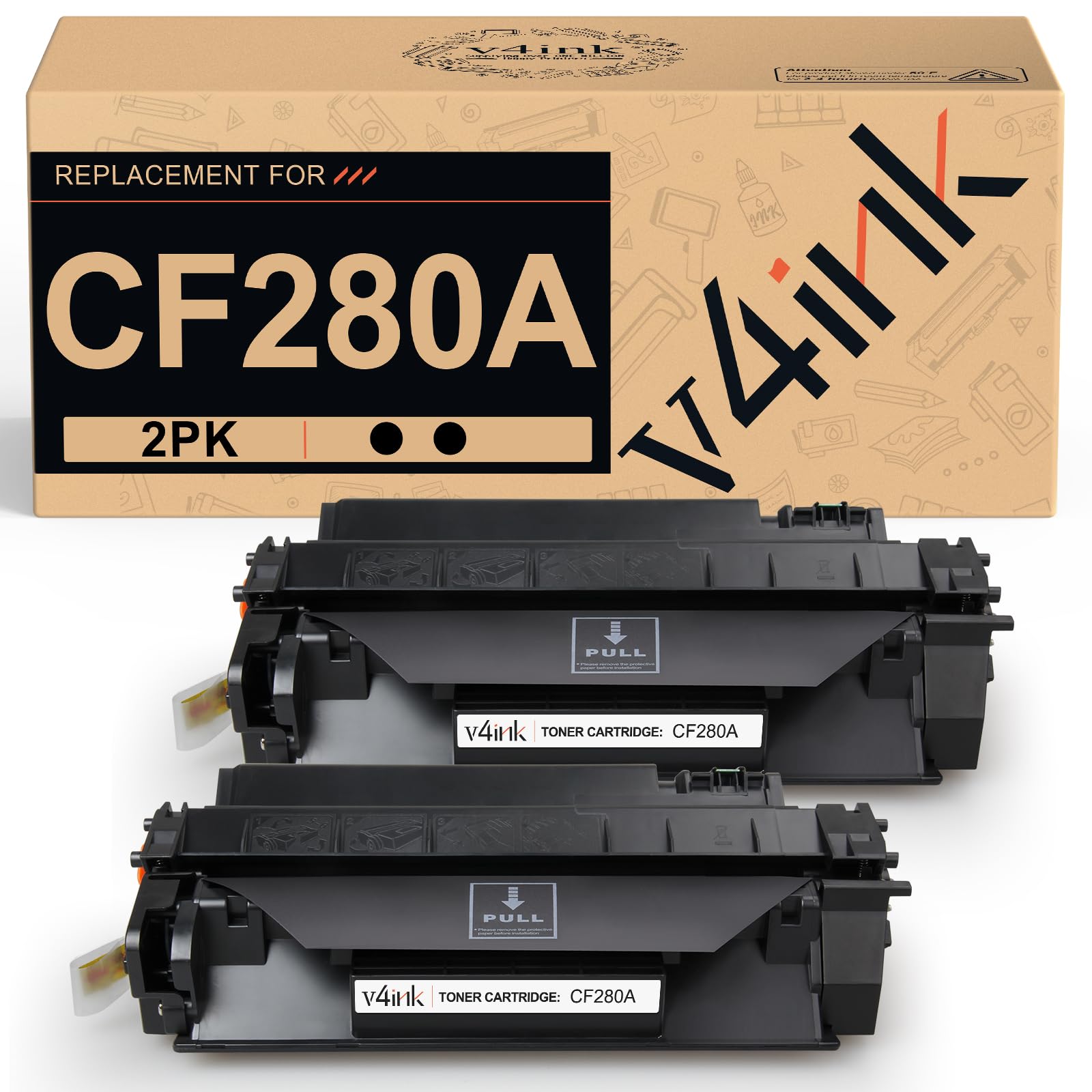 v4ink 2PK Compatible CF280A Toner Cartridge Replacement for HP 80A Toner Cartridge Black Ink for HP Pro 400 M401N M401DN M401DNE M401DW, HP MFP M425DN