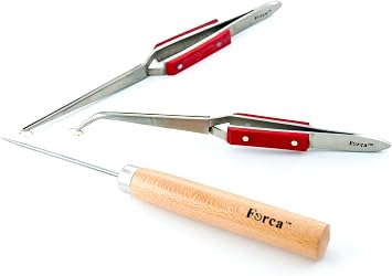 Forca RTGS-923 Jewelry Solder Cross Locking Curved and Straight Nose Tweezers with Soldering Pick Set