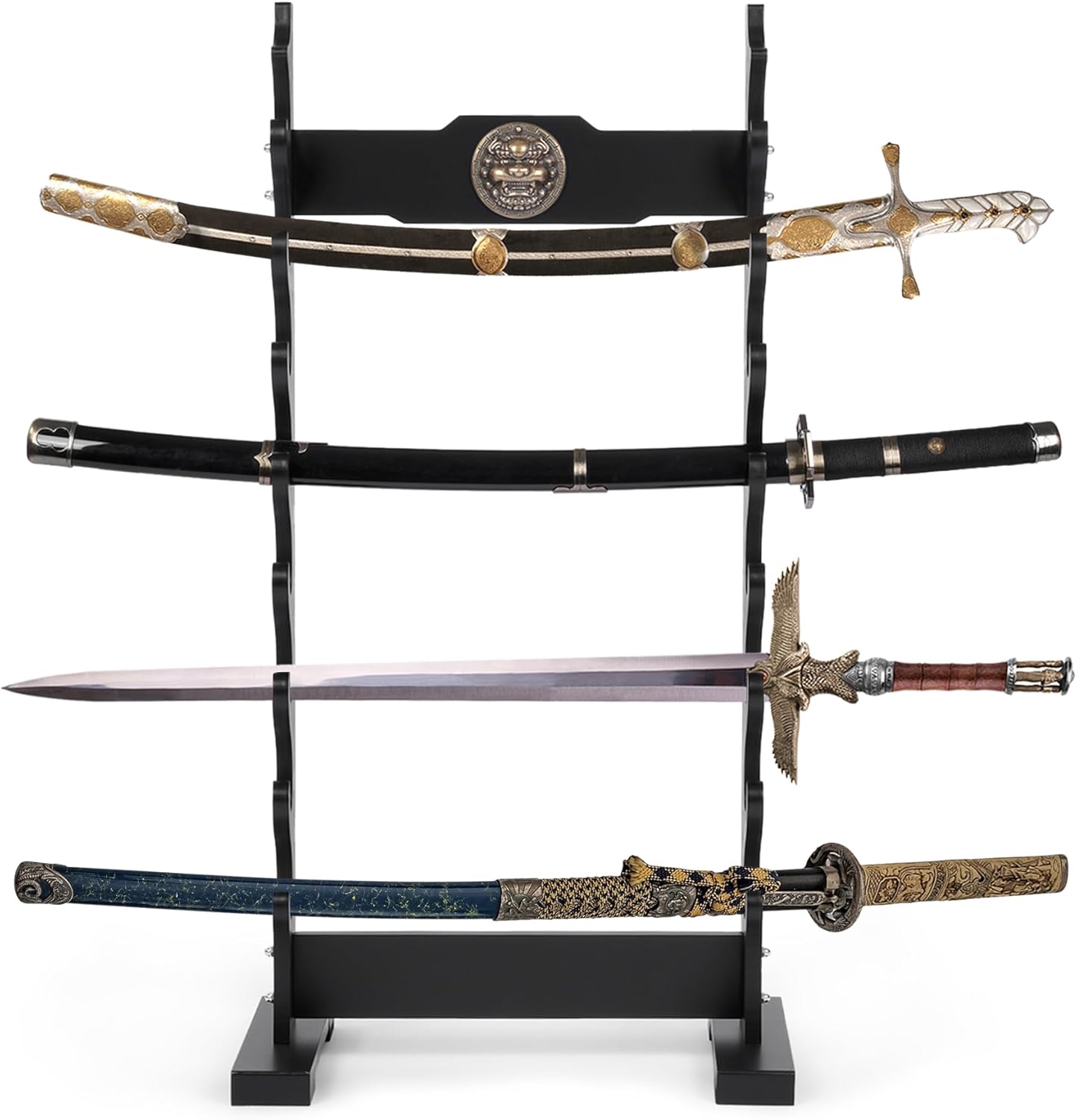 lukar kylin 8 tier sword rack floor standing, multilayer katana stand floor, wooden sword display stand floor, japanese samurai sword holder 8 tier sword stand kylin