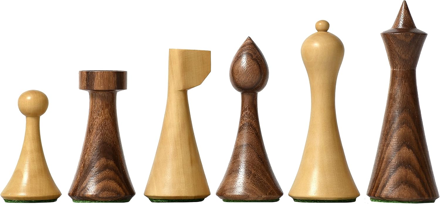 Minimalist Hermann Ohme Chess Pieces in Sheesham & Boxwood - 3.75" King