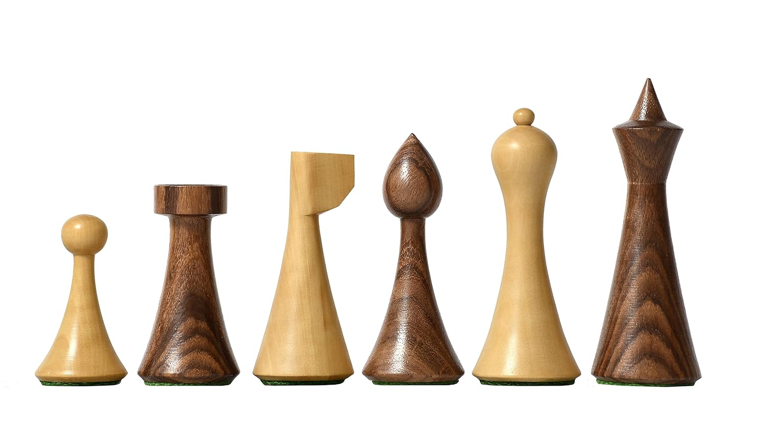 Minimalist Hermann Ohme Chess Pieces - 3.75" King In Sheesham & Boxwood, Weighted & Felted