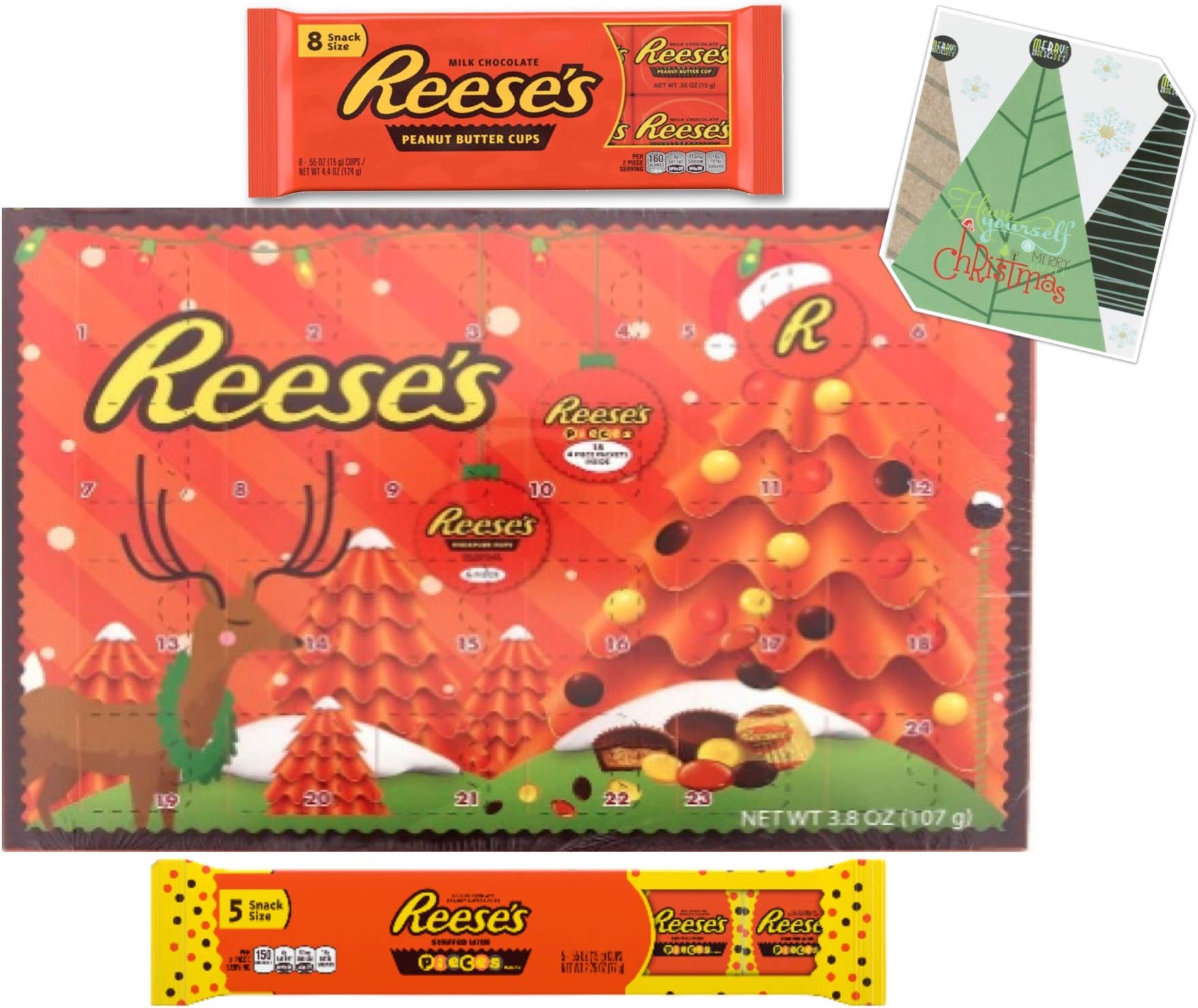 2022 RS Advent Calendar | 24 Milk Chocolate Candies| Christmas Holiday Countdown Candy | Peanut Butter Cup Pieces | Personal Xmas Card | Gift Ideas for Kids, Teens, Young Adults | Bundle Pack Set