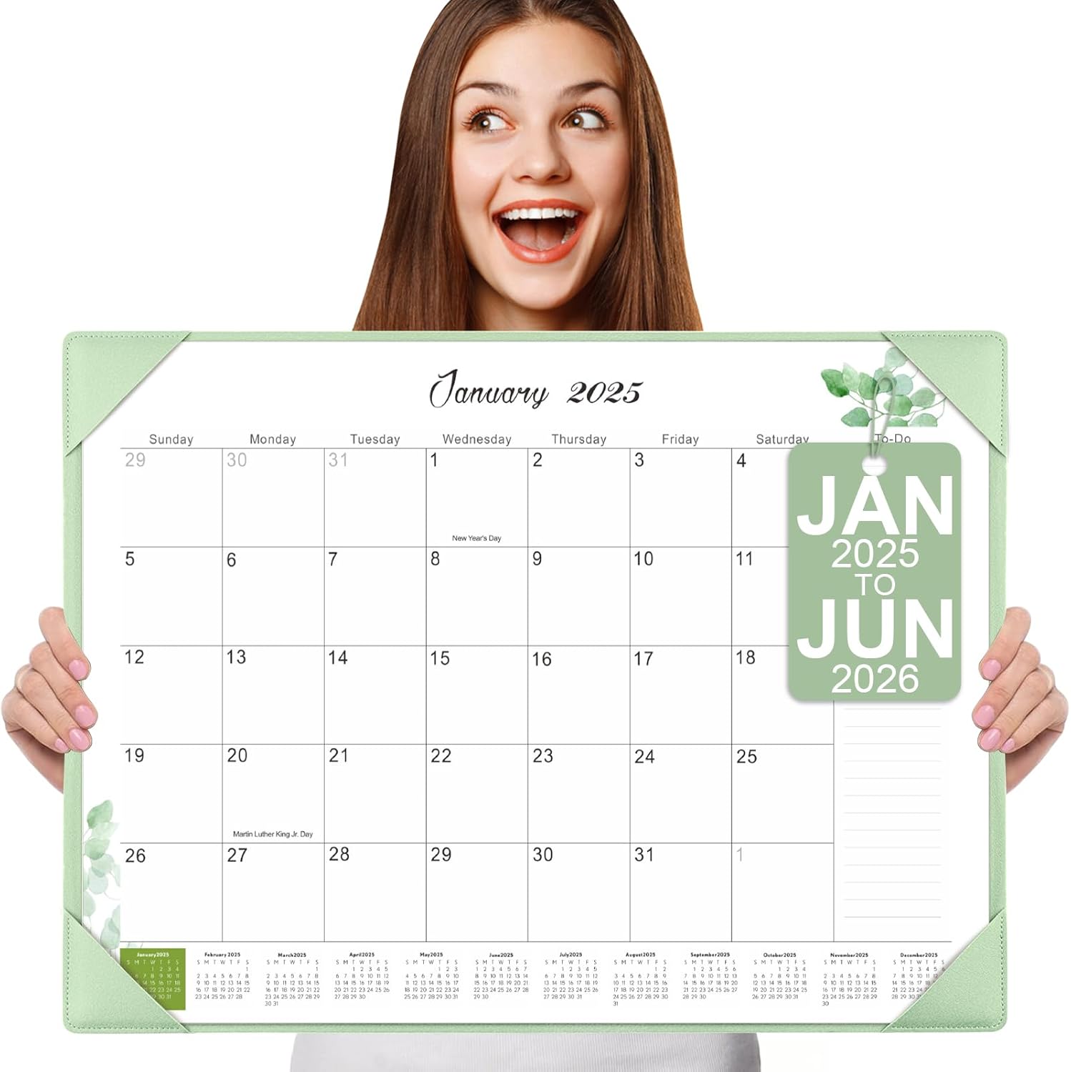 Gannyfer Large Desk Calendar 2025-2026 with Desktop Mat, 22" x 17" Desktop Pad Calendar, 18 Month Table Calendar from Jan 2025 to Jun 2026, Office Supplies Perfect for Home and Office (Green)