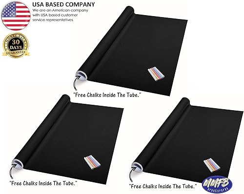 Miniatura 2 de MMFB - Rollo adhesivo de pizarra negra de borrado en seco, papel tapiz de pizarra para pegar y despegar con 15 tizas para pared, mesas, escuelas,