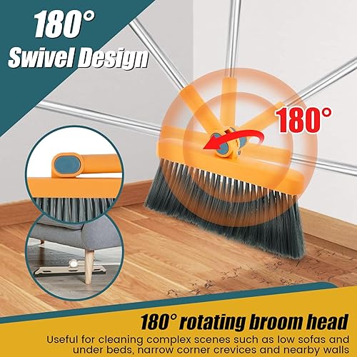 Miniatura 3 de Juego de escoba y recogedor para el hogar, combo de escoba giratoria de 180, sartenes de pie con mango largo, escoba y recogedor para limpieza de
