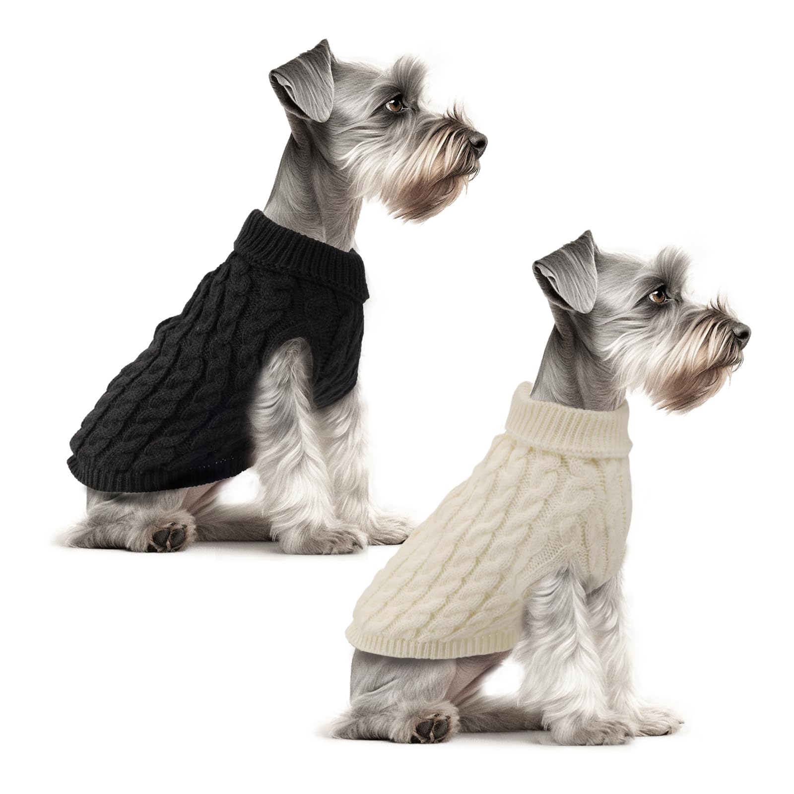 2 Pack Dog Jumpers Knitted Turtleneck, Warm Winter Dachshund Jumper Cute, Apparel Puppy Twist Striped Vest Dog Clothes for Dogs Cats (Black+White, M)