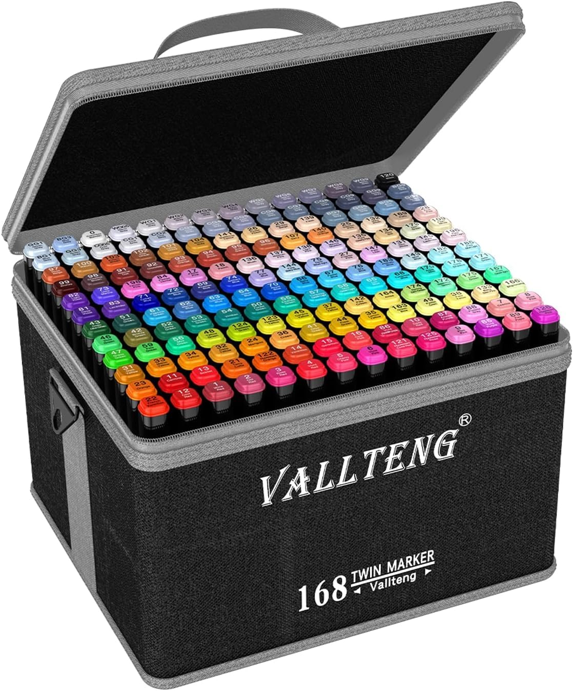 Vallteng 168 Colors Graphic Marker Pen Dual Tip Sketch Pen Twin Marker Double Ended Finecolour Sketch Marker Broad and Fine Point Tip with Black Bag