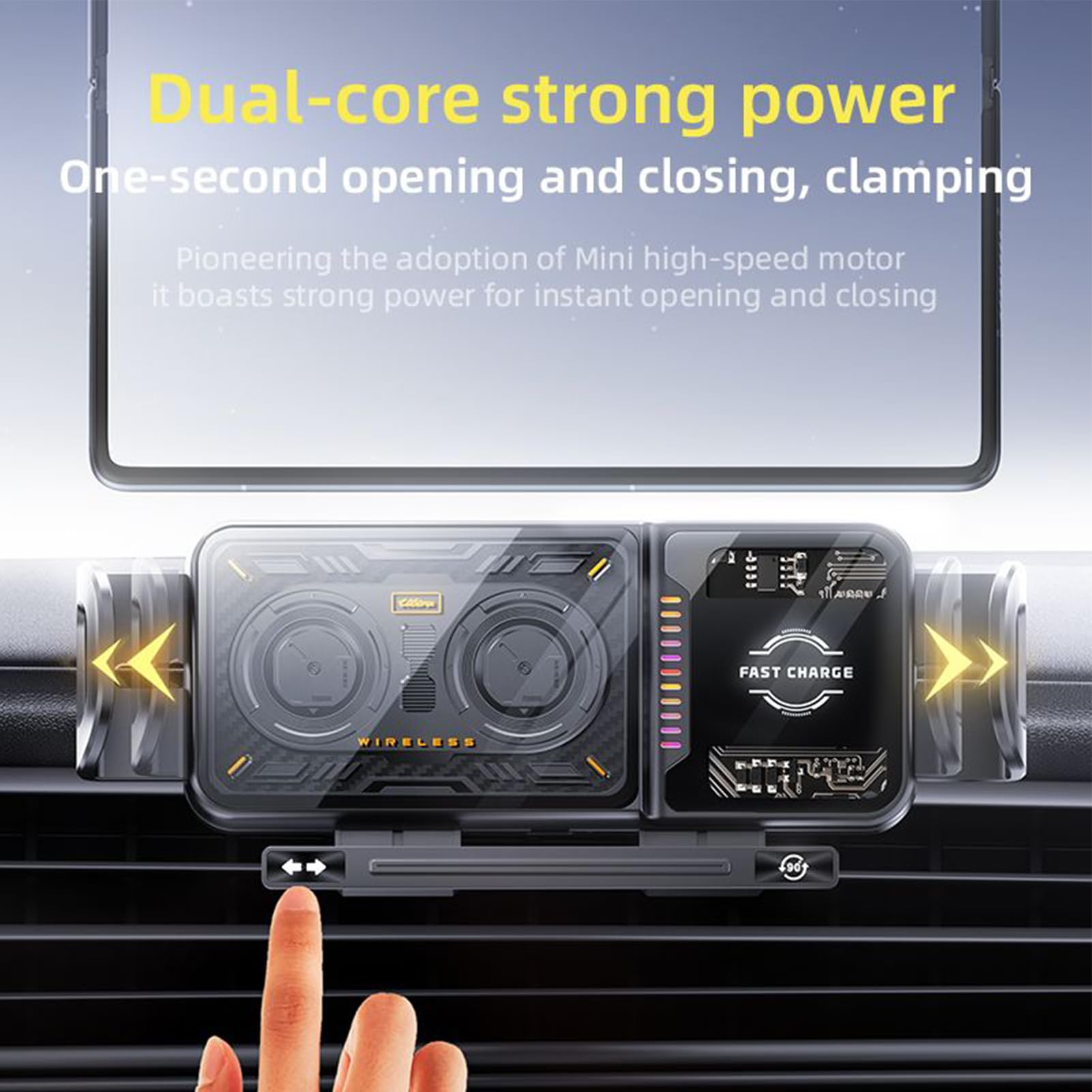 Caricatore Wireless per Telefono in Auto Supporto da 20W con Aggancio | Caricatore Supporto Telefono Auto con Rotazione 90 Gradi e Luce LED Per Presa D'Aria, Cruscotto, Parabrezza E Via