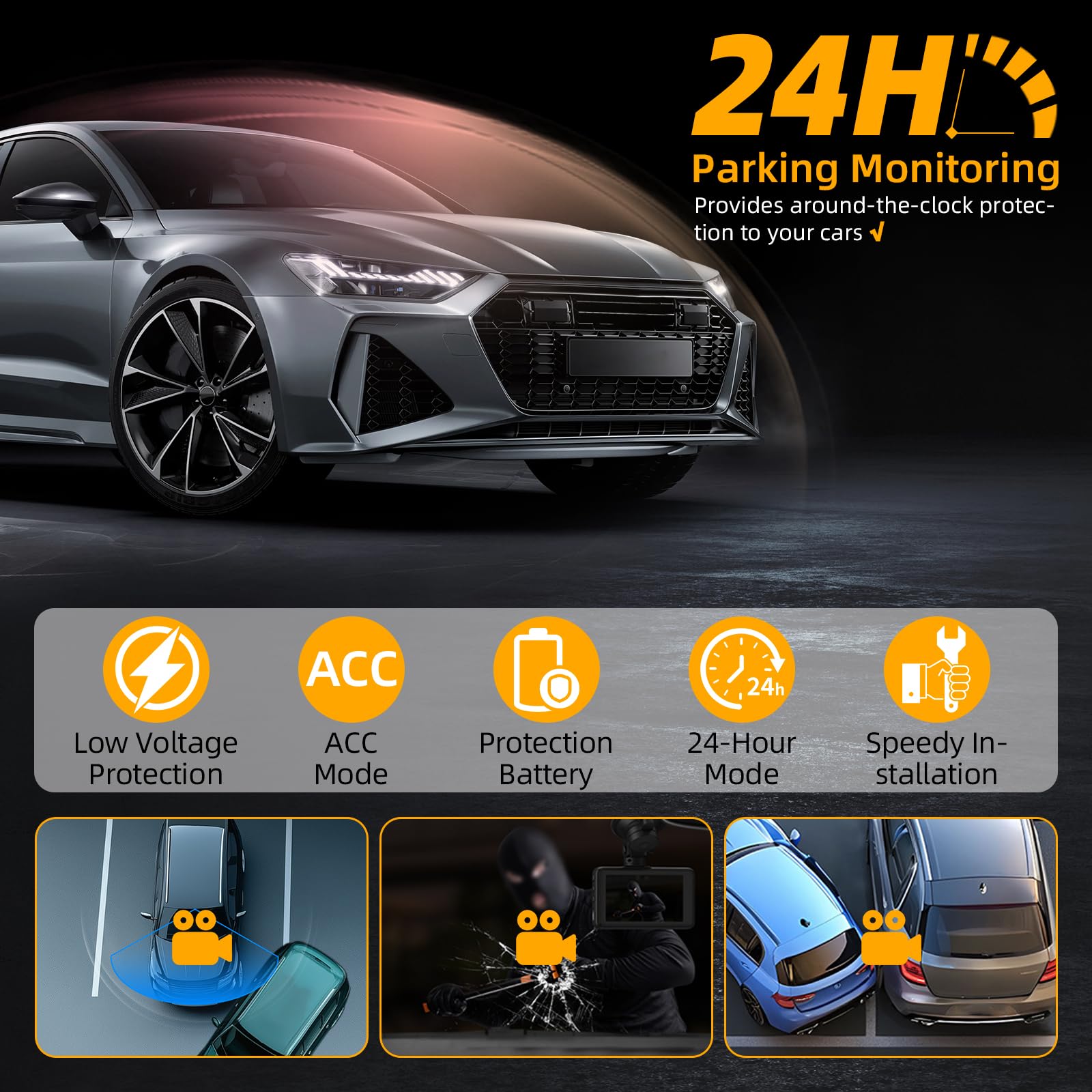 GELRHONR Kabel zasilający OBD2 na USB C do kamery samochodowej z wyświetlaczem LED i ochroną przed niskim napięciem, 12-30V do 5V/3A OBDII do kątowego adaptera typu C, 24 godziny nadzoru i tryb Acc 2
