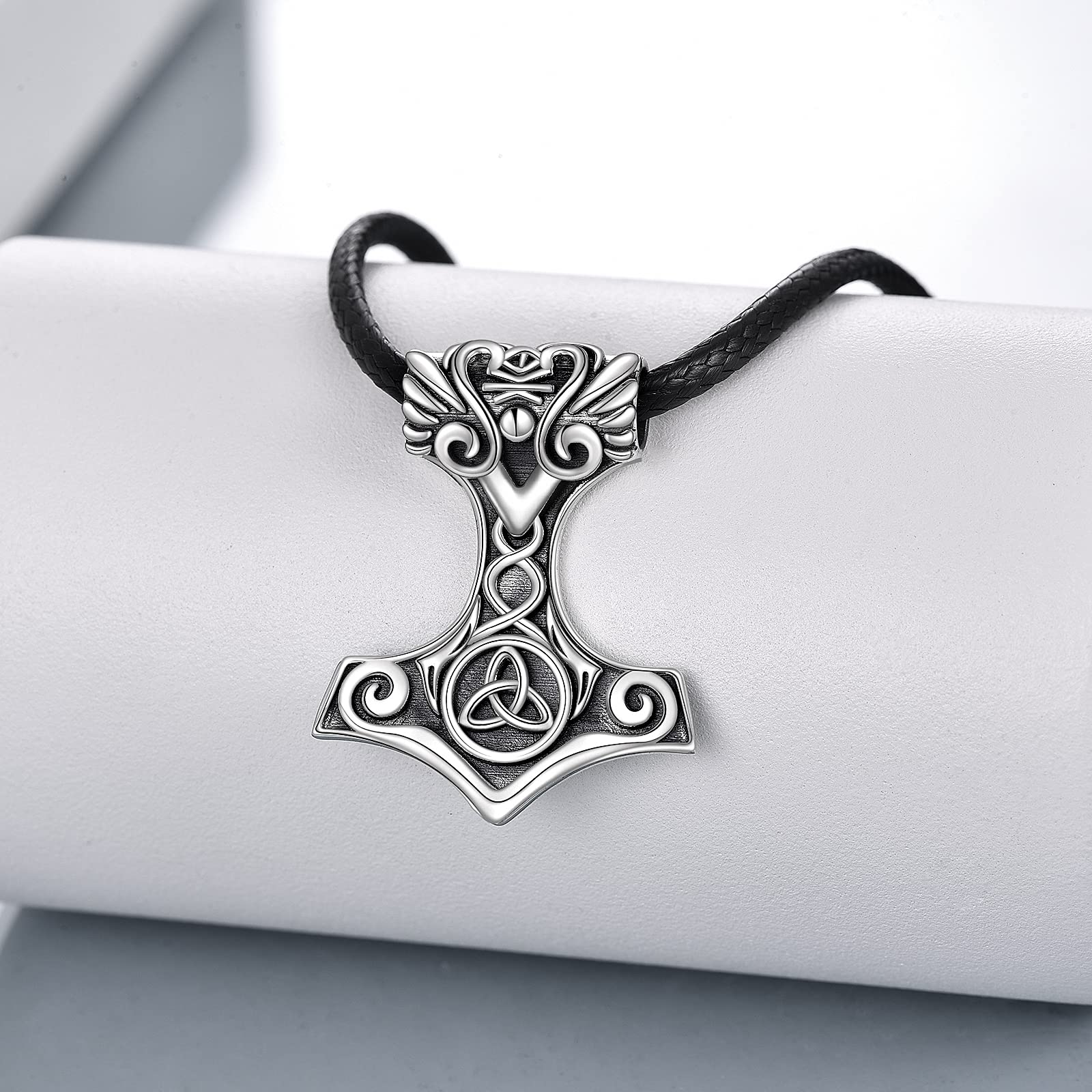 URONE Wikinger Thors Hammer Anhänger Halskette Sterling Silber Keltischer Knoten Mjölnir Nördlich Weihnachten Geburtstag Wikinger Schmuck Geschenk für Männer