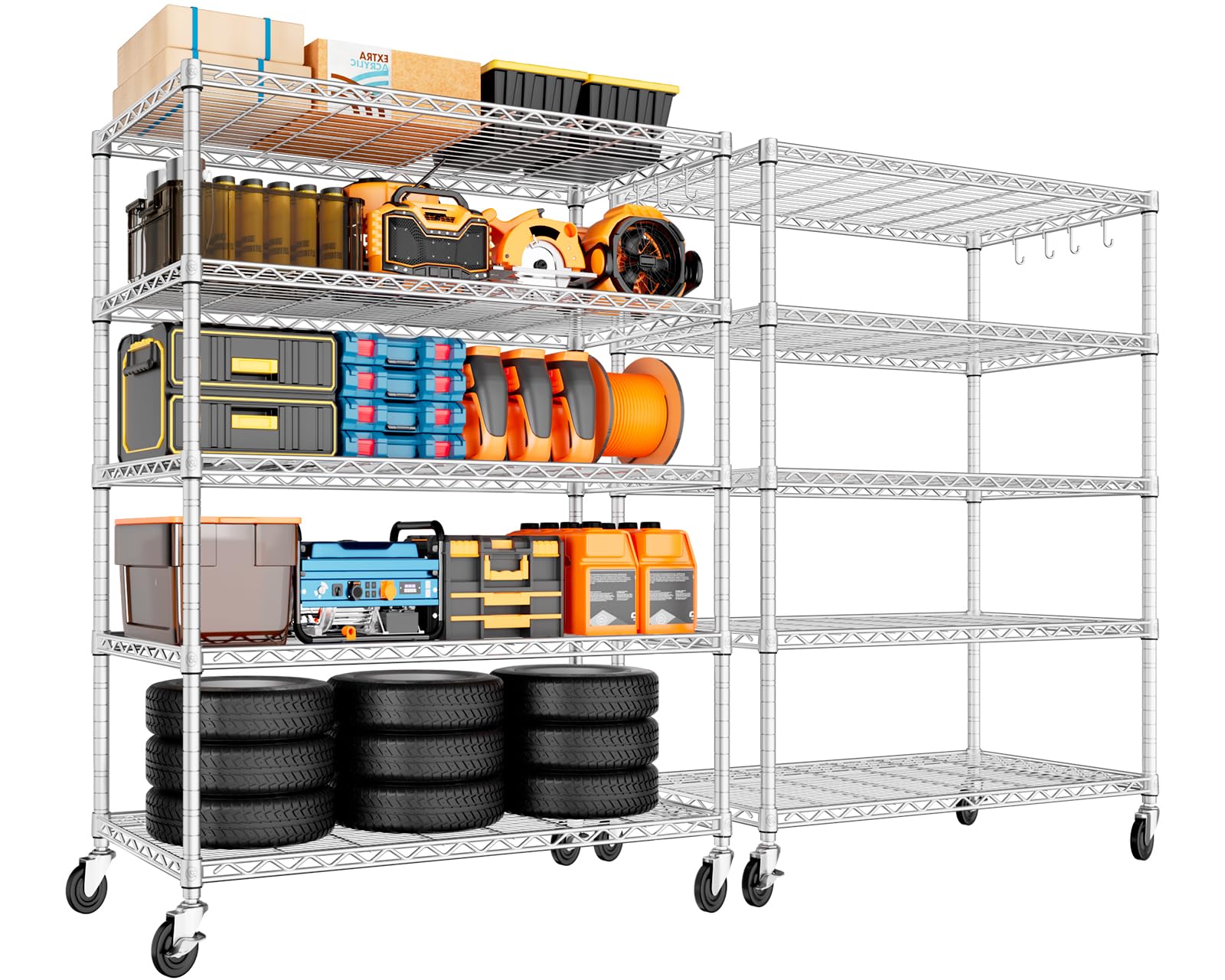 PrimeZone 5 Tier 48" Wx24''Dx81''H Wire Shelving with Wheels 3000lbs NSF Certified Storage Shelves Heavy Duty Metal Shelf Adjustable Rolling Rack