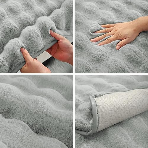 Miniatura 6 de vctops Funda de sofá de forro polar de piel sintética gris suave, acogedora, esponjosa y afelpada con burbujas para sofá, funda antideslizante para