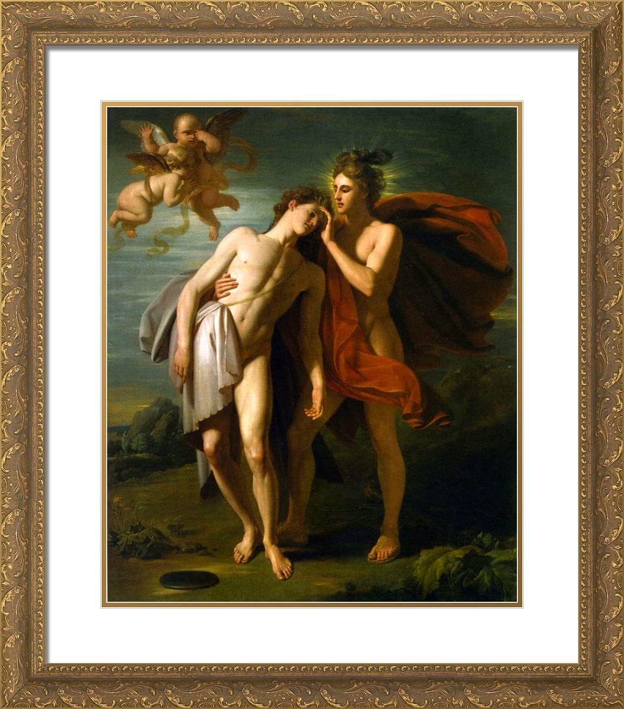 ArtDirect West, Benjamin 20x22 Black Ornate Framed Art Print with Double Matting Titled: The Death of Hhyacinth Benjamin West 1771
