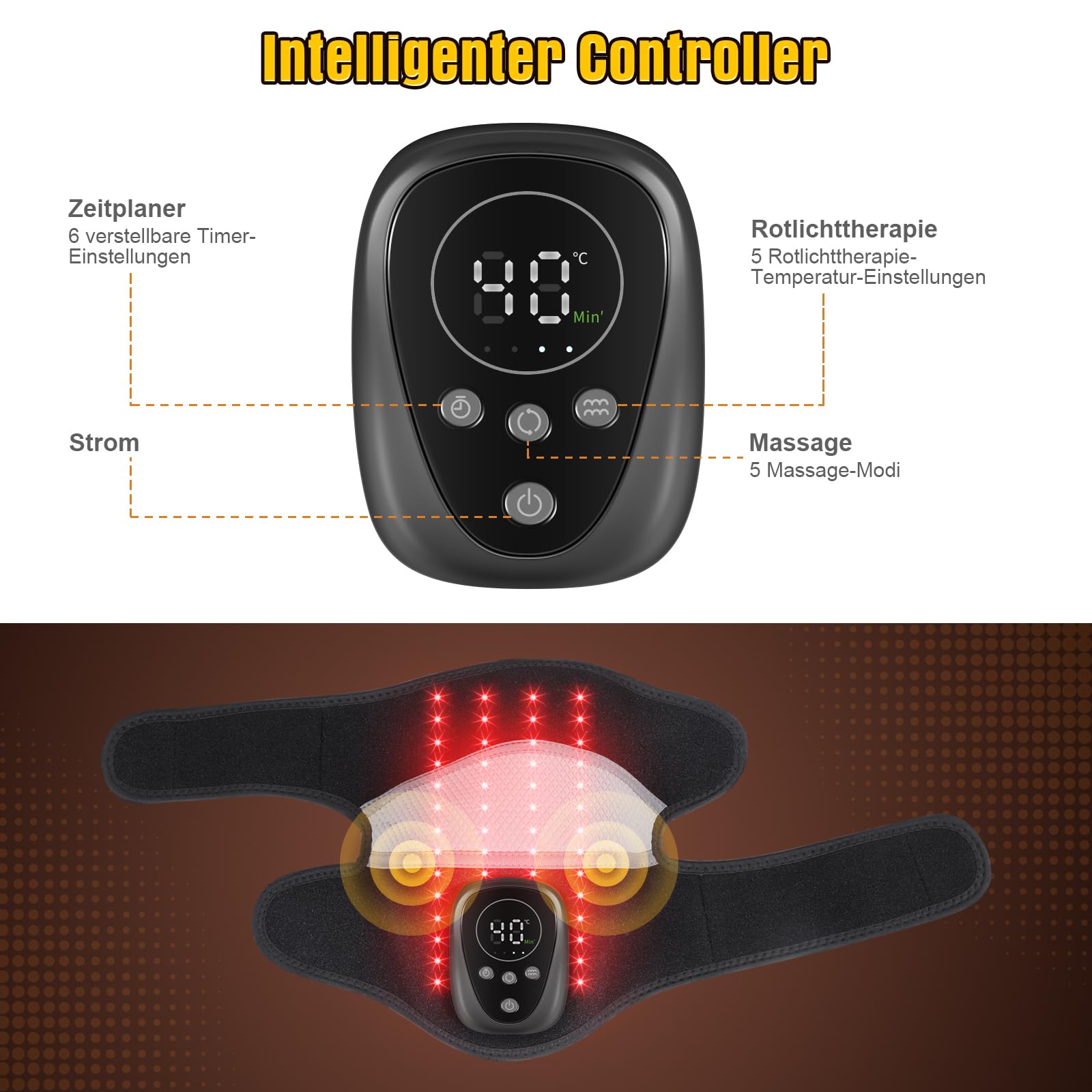 Kabelloses Knie - Massagegerät Mit Rotlicht Heizbare Kniebandage Arthritis Schmerzlinderung 3 - in - 1 Heizkissen Vibrationsfunktion Für Knie, Schulter, Ellbogen 5000 mAh Akku Bandage