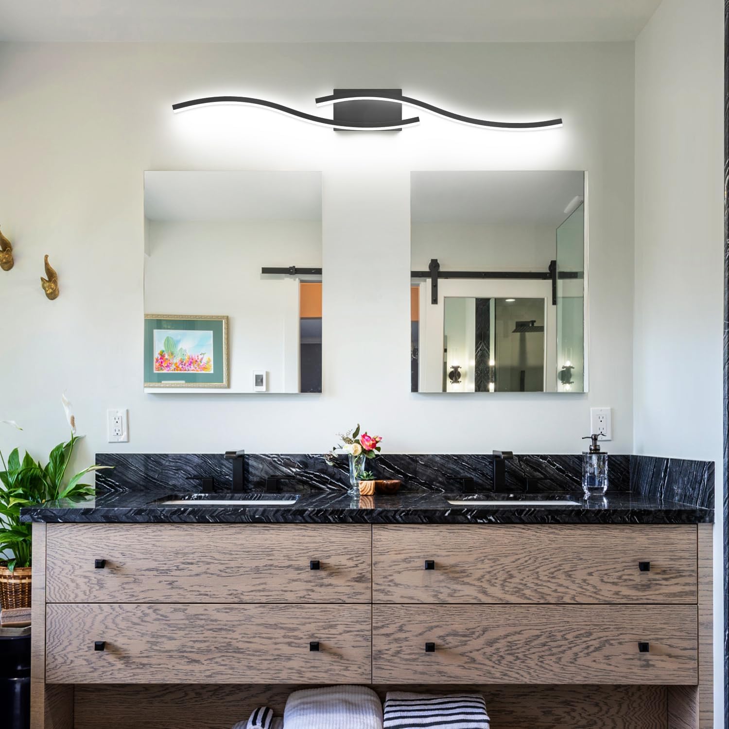 PRESDE 40" LED Bathroom Vanity Light, Modern Black Wall Bar Fixture Over Mirror Dimmable
