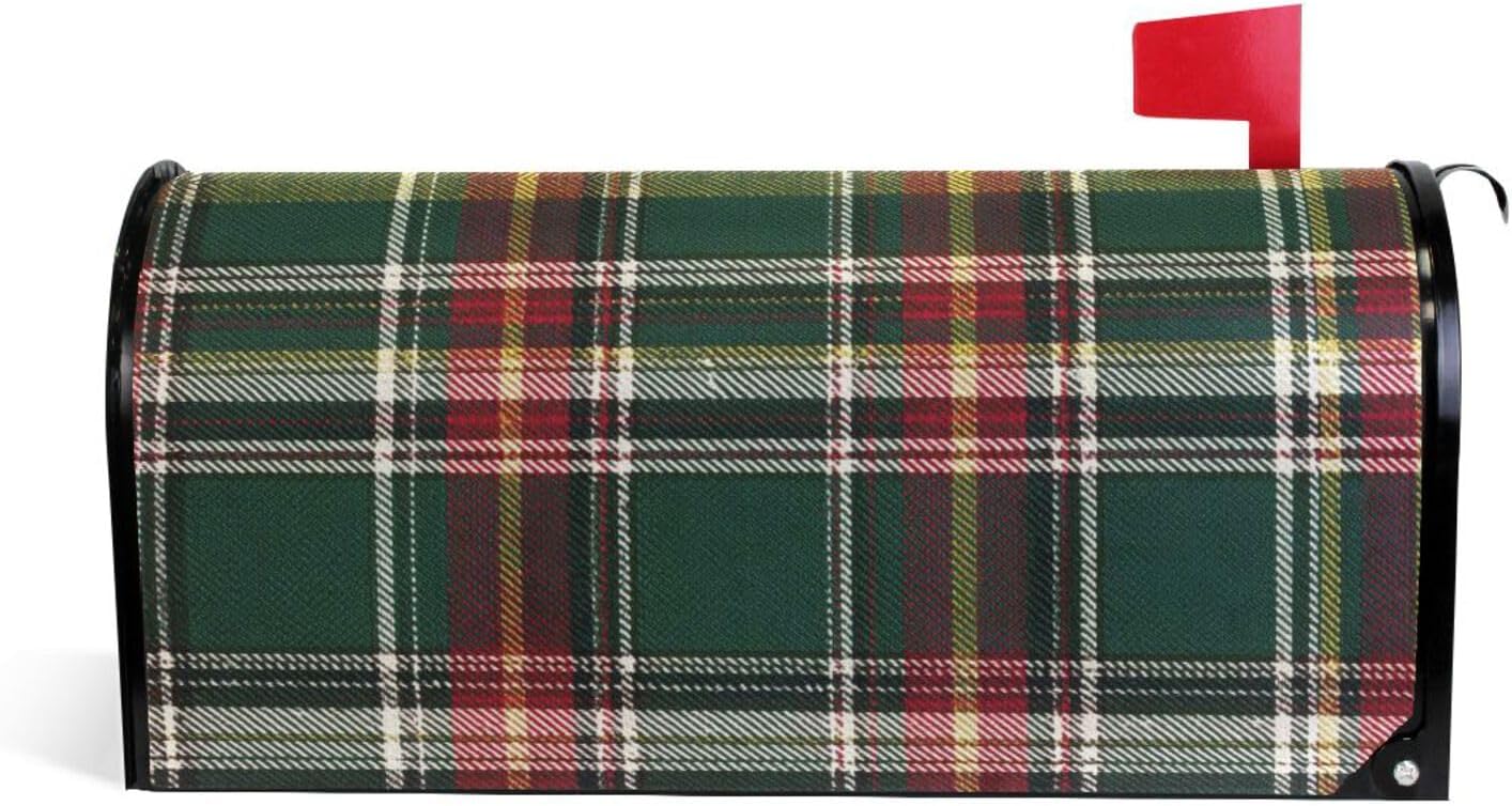 Christmas Tartan Green Buffalo Plaid Magnetic Mailbox Cover MailWraps Garden Yard Home Decor for Outside Standard Size-18"x 20.8"