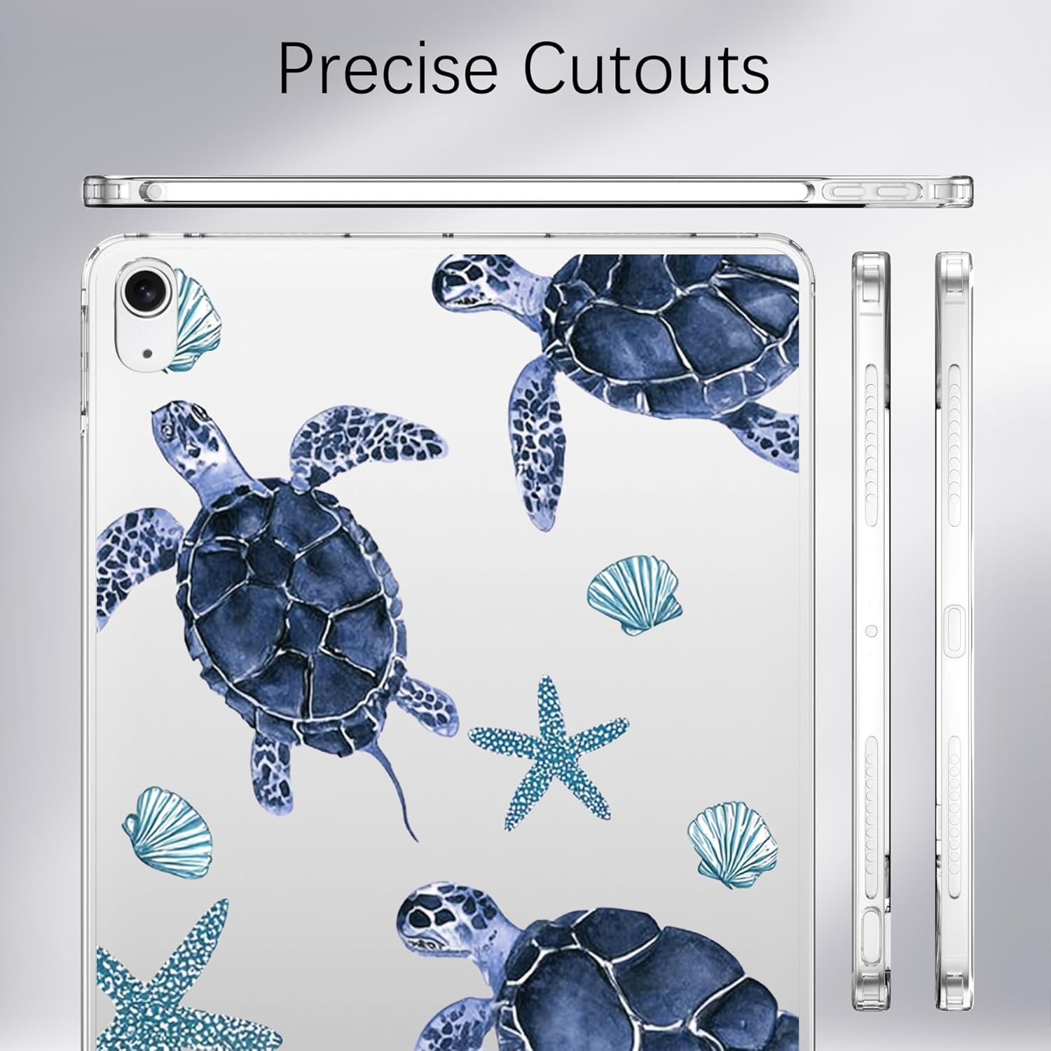 for iPad Air 13" (M3) 2025/ (M2) 2024,Blue Sea Turtle Crystal Clear Case,Slim Lightweight Anti-Scratch Soft TPU Bumper Hard Acrylic Back Cover for Women