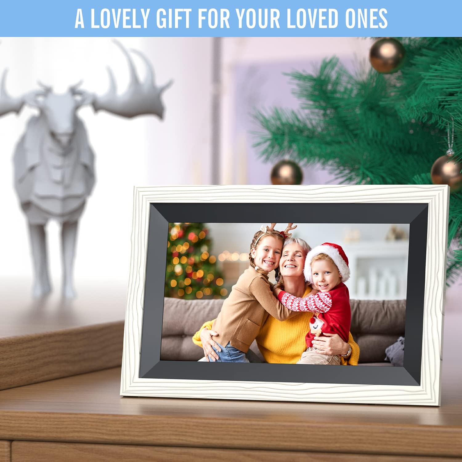 JMPOW Digital Photo Frame WiFi Digital Picture Frame 10 inch 1280x800 IPS Touch Screen HD Display 16GB Storage Auto-Rotate Easy to Share Photo Video via Frameo App from Anywhere, Off-white