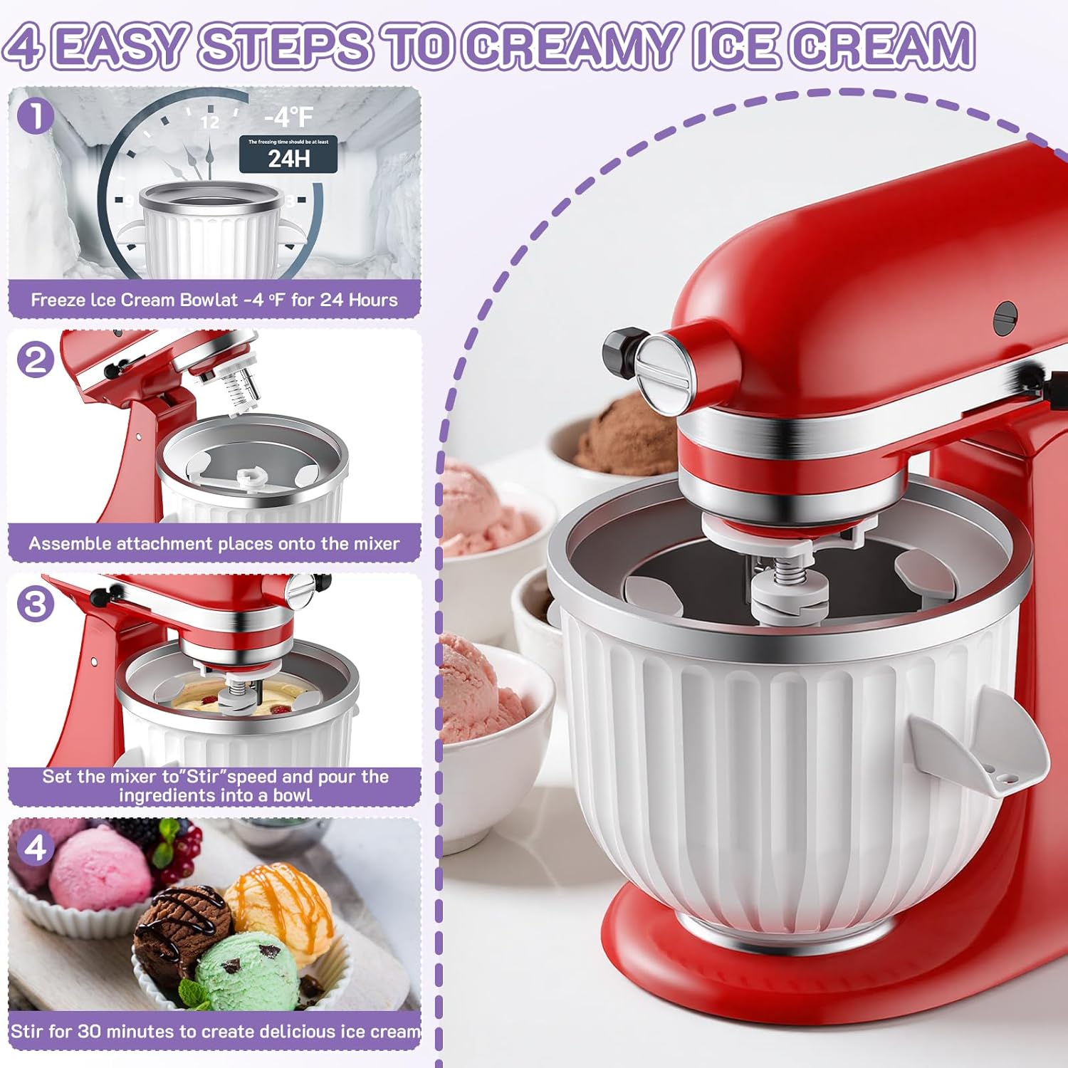 Ice Cream Maker Attachment for KitchenAid Stand Mixer, Fits 4.5Qt and Larger KitchenAid Mixers, 2 Quart Frozen Yogurt, Sorbet & Gelato Ice Cream Bowl by Focollk