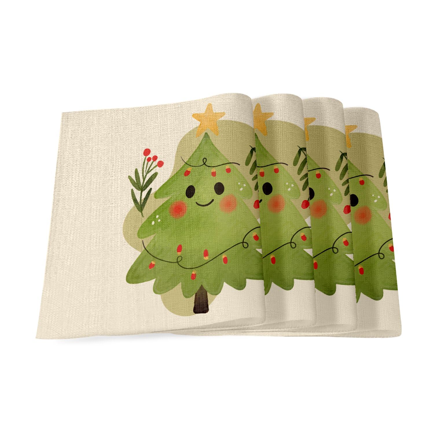Sets de table Sapin de Noël mignon en lin pour décoration repas de réveillon