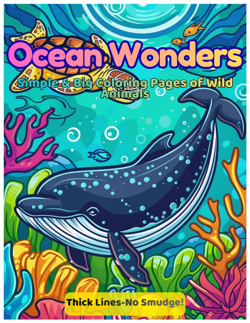 Ocean Wonders: Easy Sea Creatures Coloring Book for Kids: 50 Bold and Simple Underwater Designs with Thick Lines for Toddlers and Preschoolers Ages 1-4