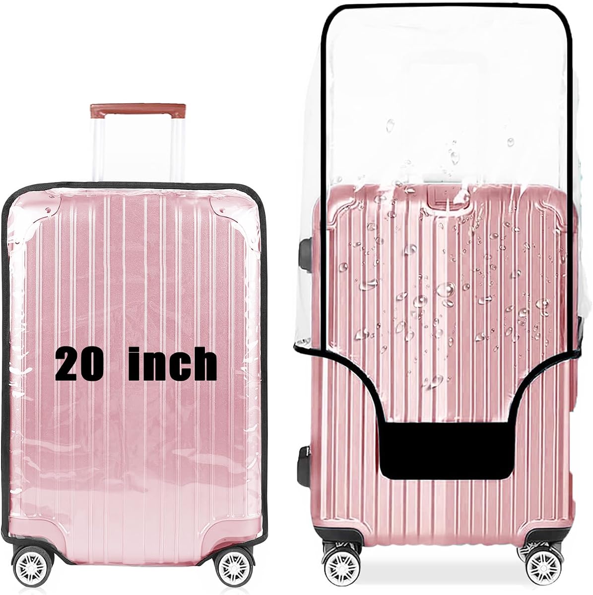20 Inch PVC Clear Suitcase Cover (Black Trim) | 0.2mm Thickened - Waterproof Dustproof and Anti-Scratch Luggage Cover - TSA approved Suitcase Protectors - Travel Accessories