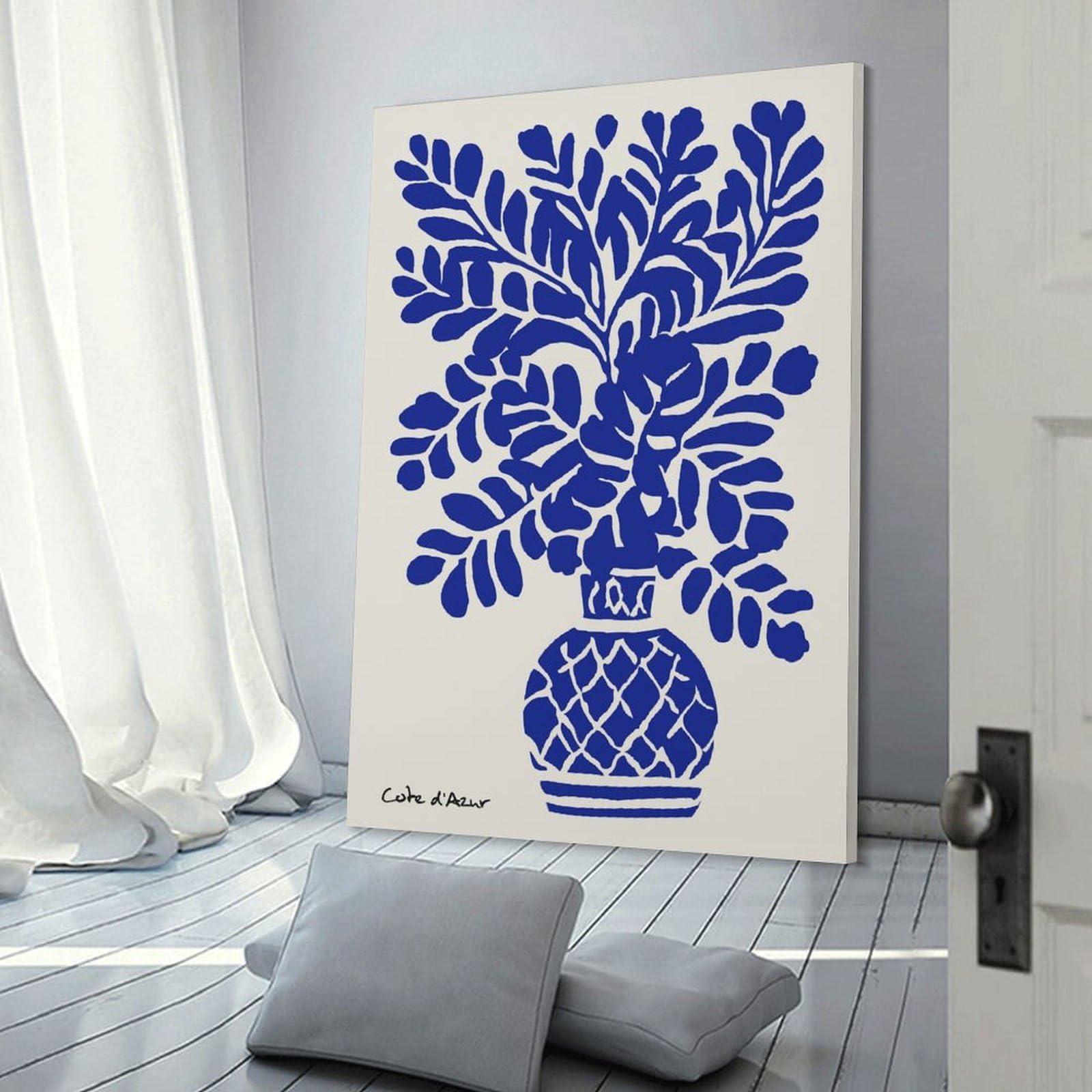 Junmoney Blue Floral Arrangement in A Vase Canvas Wall Picture, 20x30inch(50x75cm), for Picture Wall Styling in Lounge Or Bedroom, An Easy Match for Collected Prints
