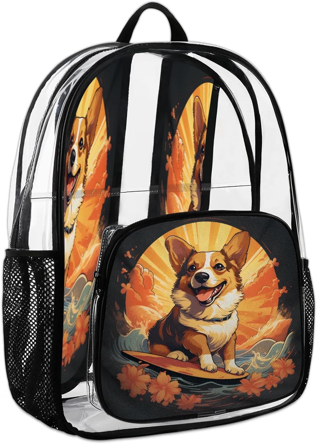 Dogs Animals Clear Backpack PVC Waterproof Transparent Backpack Heavy Duty See Through Backpacks with Reinforced Strap for Travel Outdoor Concert Work