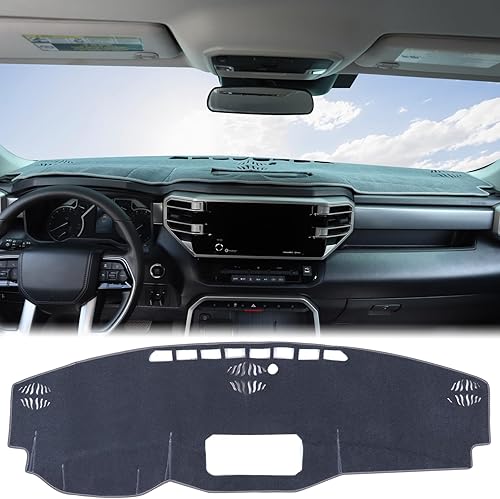 Miniatura 8 de Aunginsy Cubierta antideslizante para salpicadero de automóvil, color negro, para Toyota Tundra 2022-2024, cubierta de tablero de poliuretano para